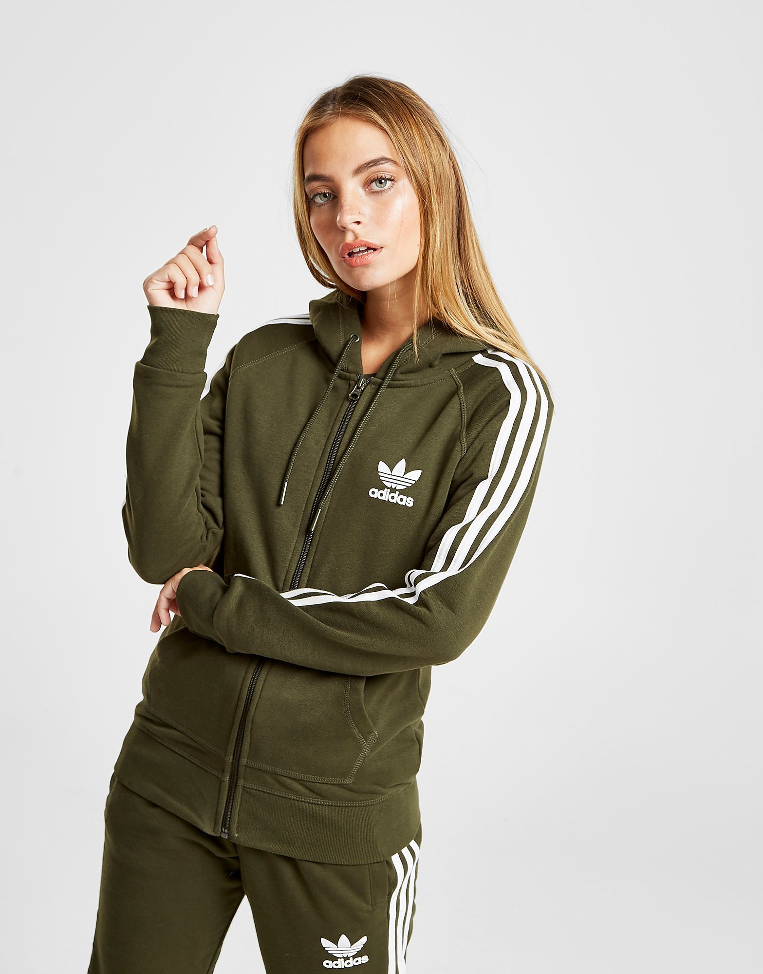 Adidas Originals 3 Stripes California Full Zip Hoodie Dames Groen adidas originals kopen in de aanbieding