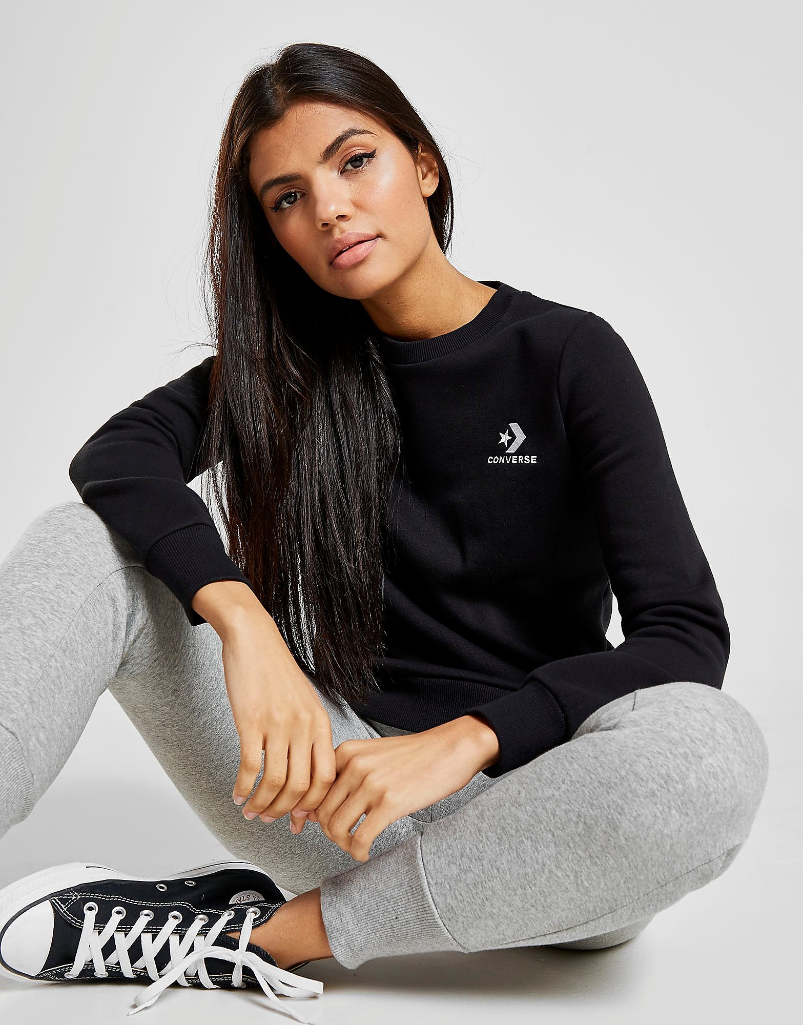 Converse Star Chevron Crew Sweatshirt Dames Zwart converse kopen in de aanbieding