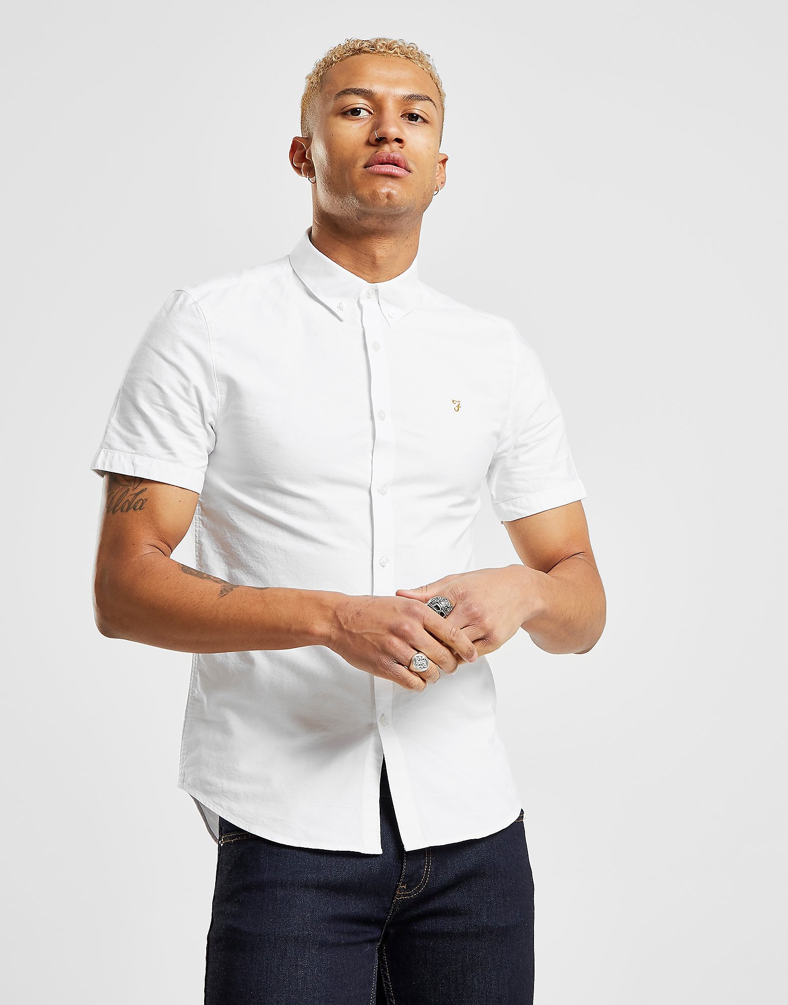 

Farah Brewer Short Sleeve Shirt - White/Yellow - Mens, White/Yellow