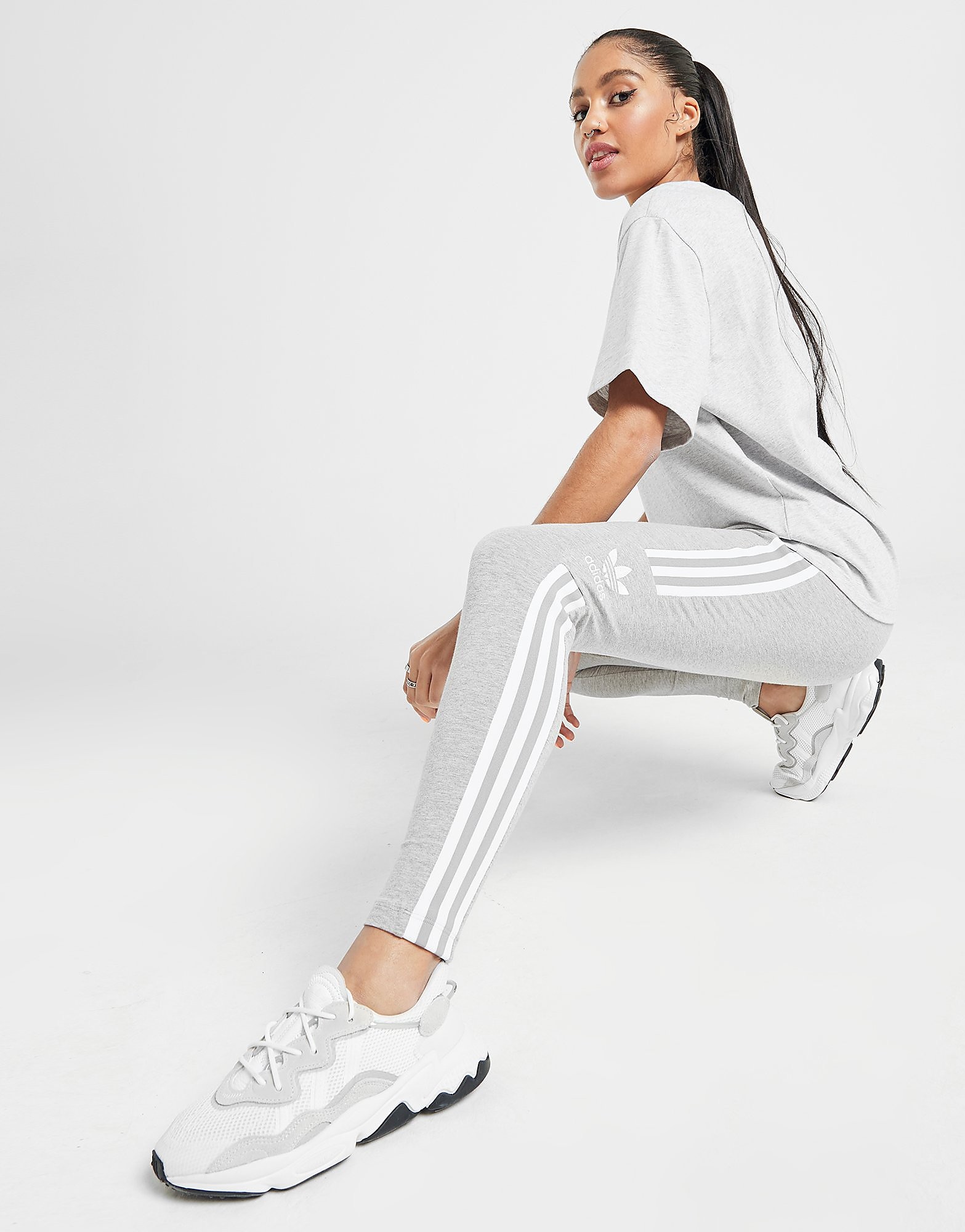 

adidas Originals 3-Stripes Trefoil Leggings - Grey/White - Womens, Grey/White