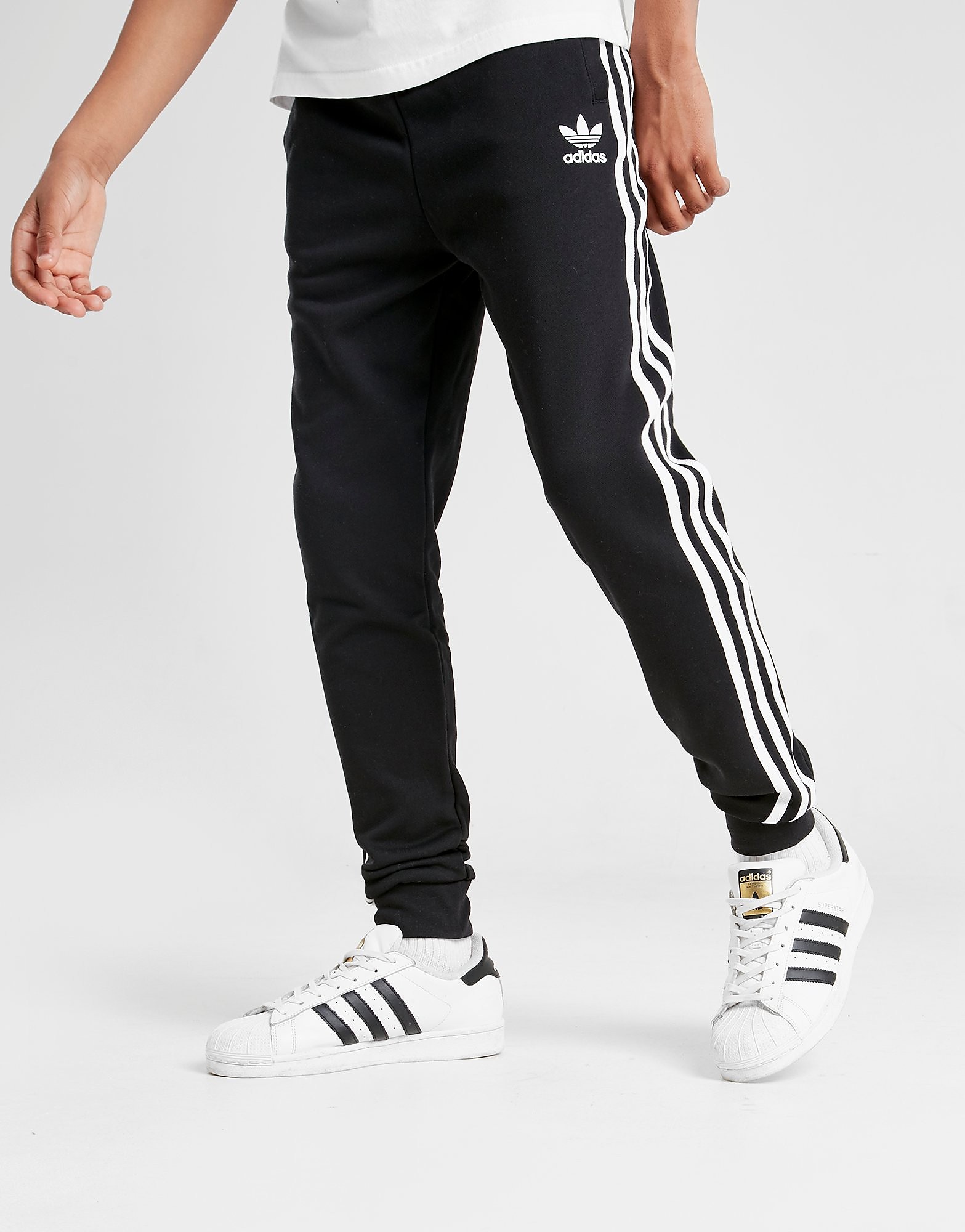 

adidas Originals 3-Stripes Fleece Joggers Junior - Black/White - Kids, Black/White