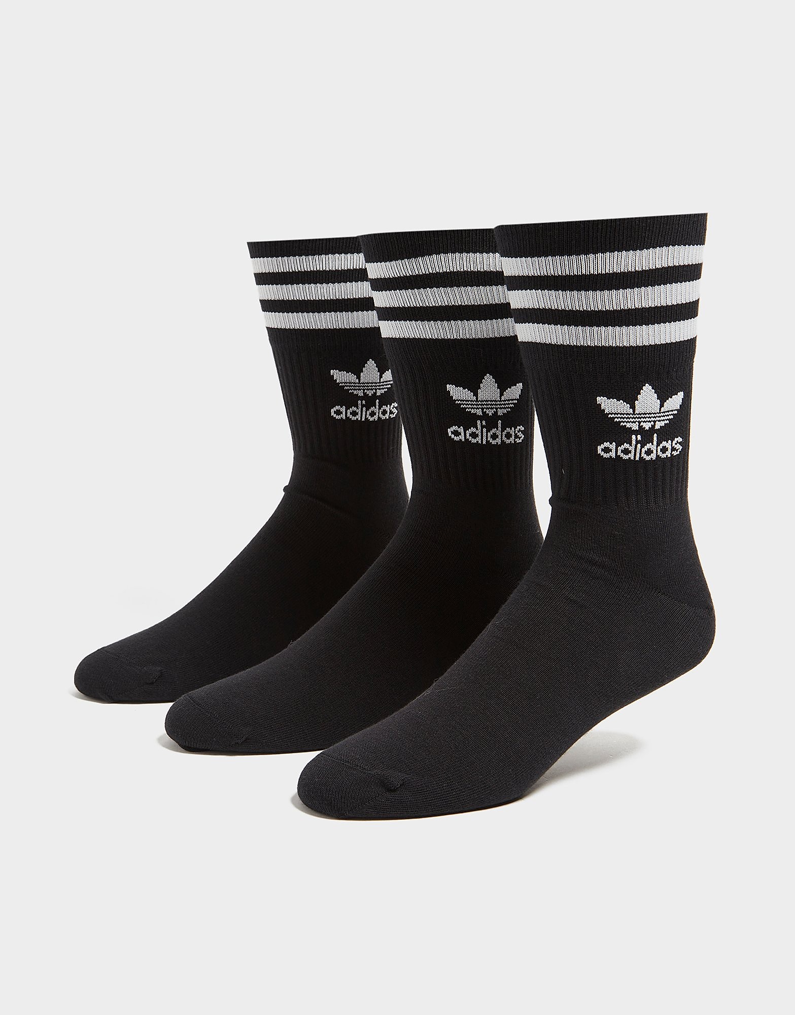 

adidas Originals 3 Pack Solid Mid Crew Socks - Black/White - Kids, Black/White