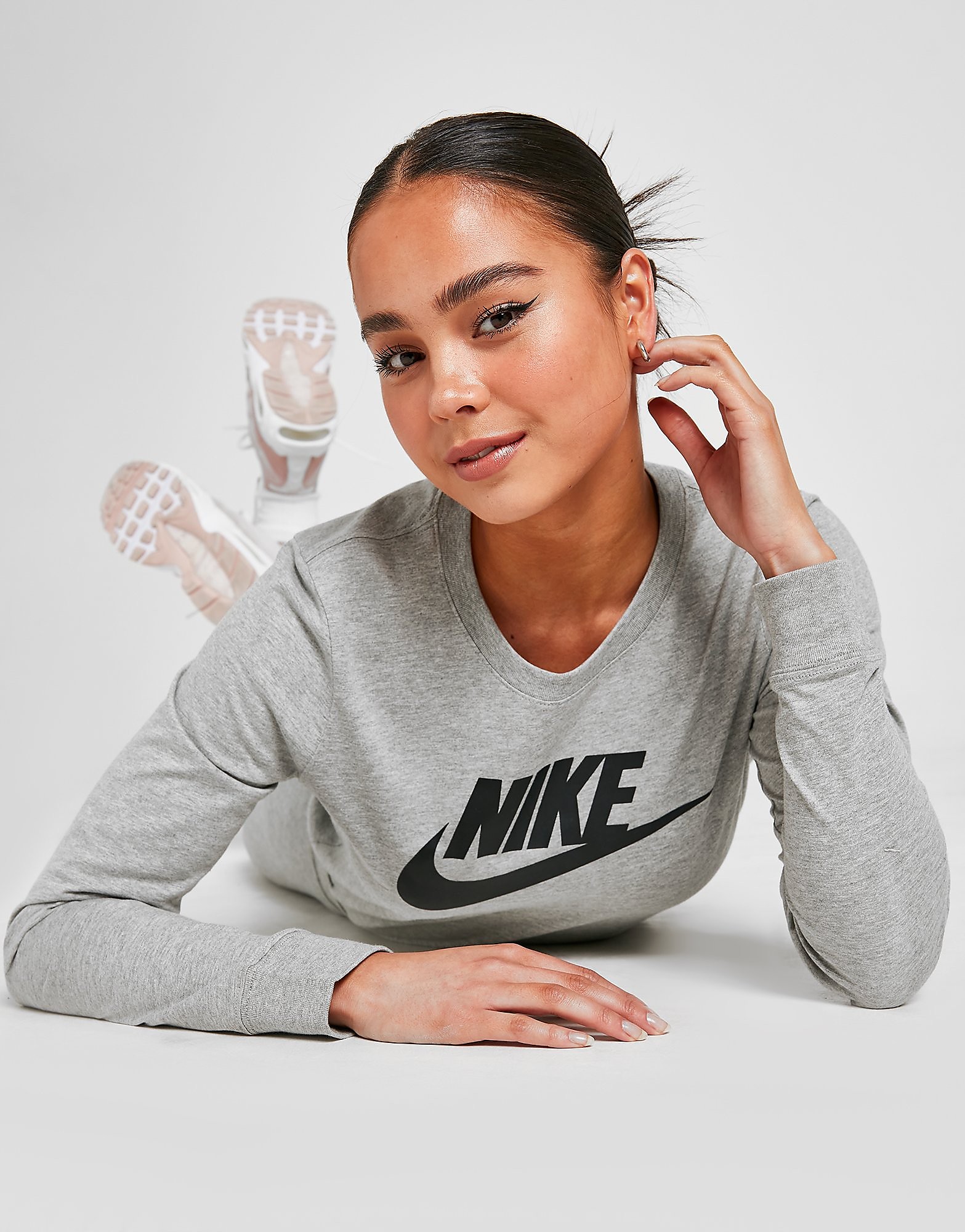 

Nike Essential Futura Long Sleeve T-Shirt - Grey/Black - Womens, Grey/Black