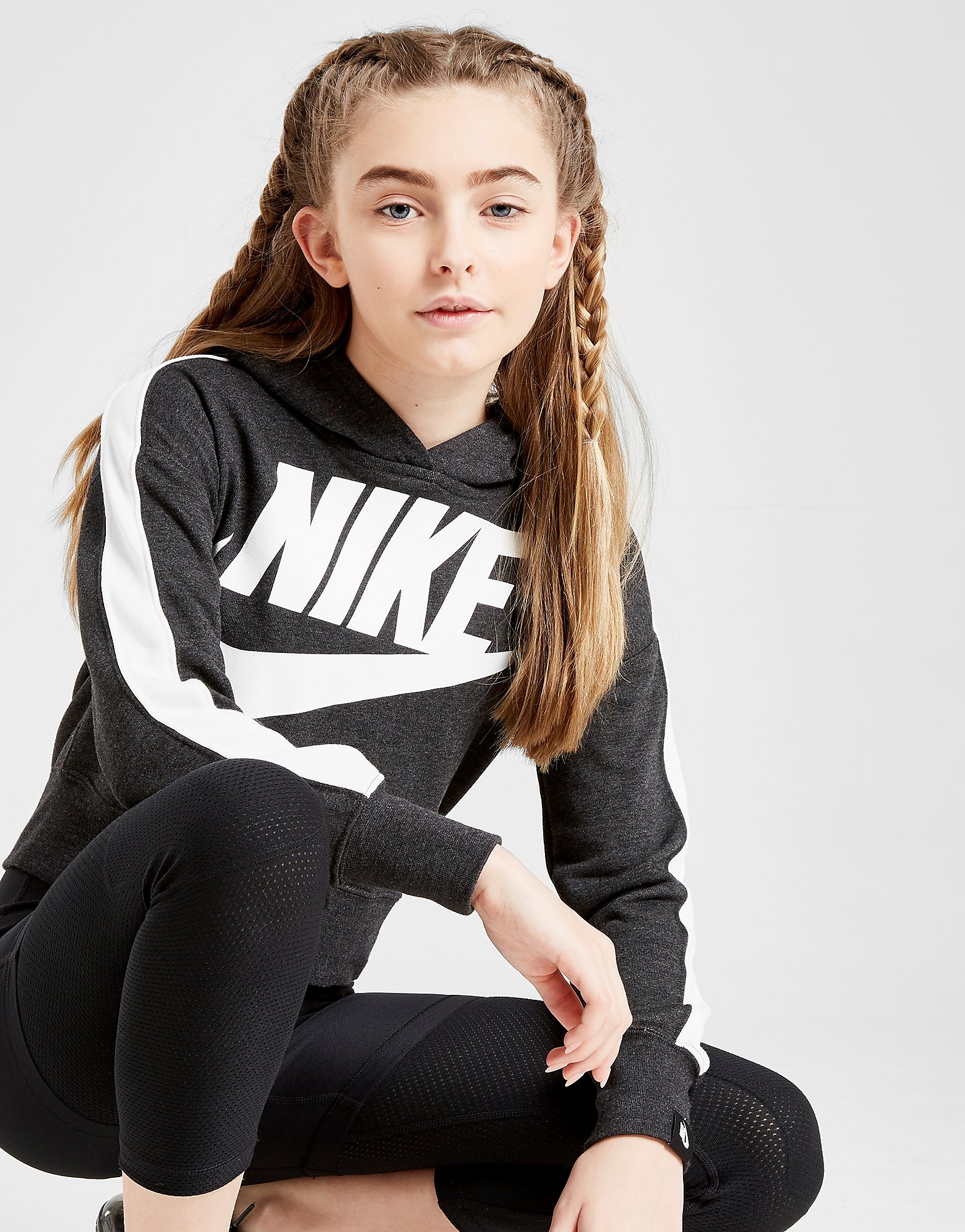 Nike Girls Air Crop Hoodie Junior Zwart Kind nike kopen in de aanbieding