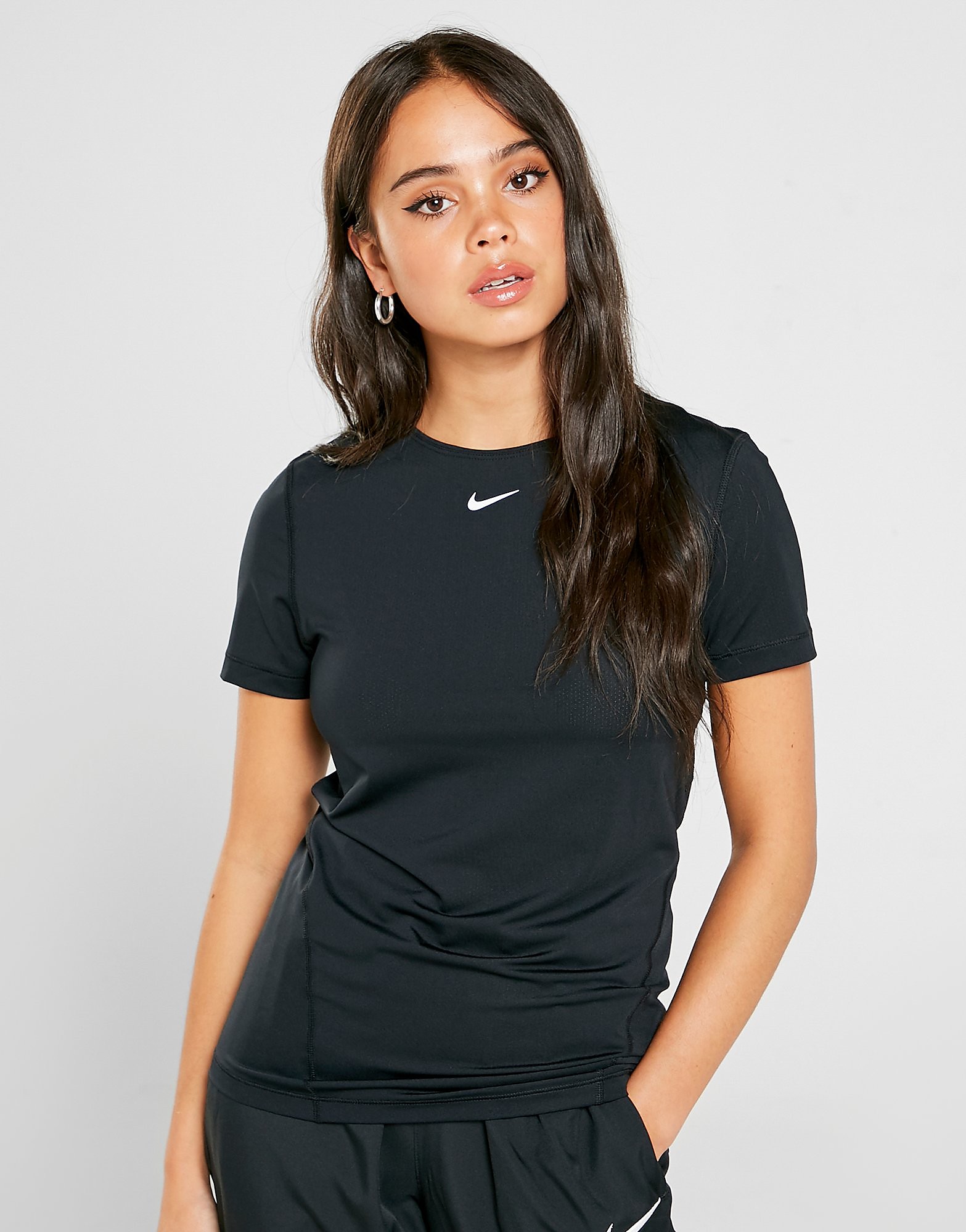 Nike Pro Training Short Sleeve T-Shirt - Black/White - Womens, Black/White