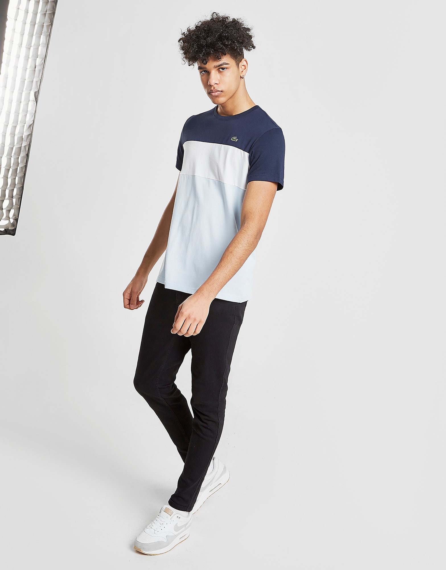 Lacoste Tri Colour Block T Shirt Heren Blauw lacoste kopen in de aanbieding