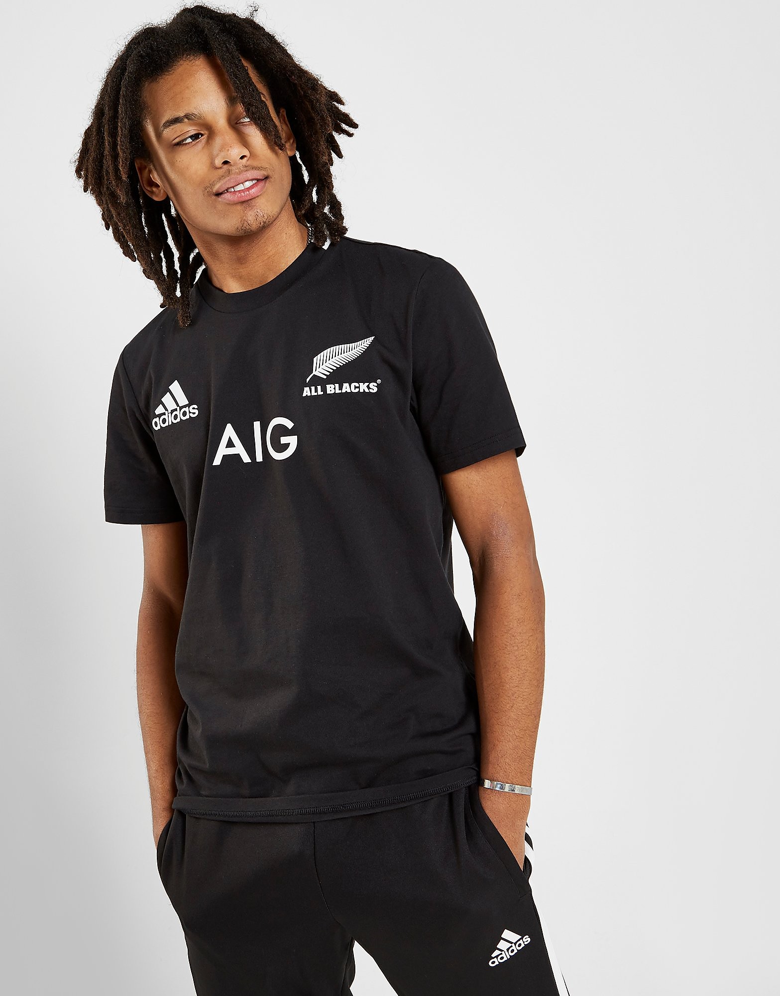 

adidas New Zealand All Black 2019 Home T-Shirt - Black/White - Mens, Black/White