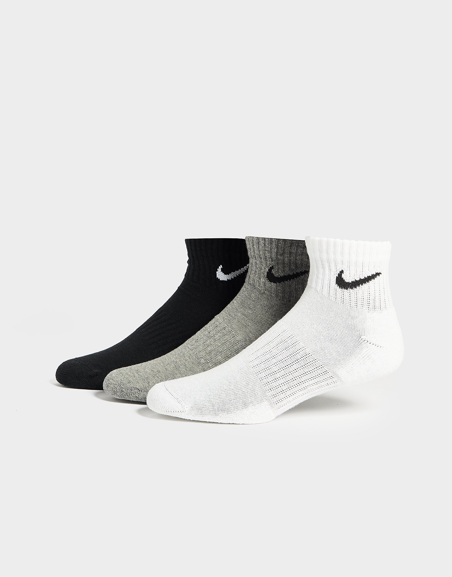 

Nike 3-Pack Lightweight Quarter Socks - White/Grey/Black - Womens, White/Grey/Black