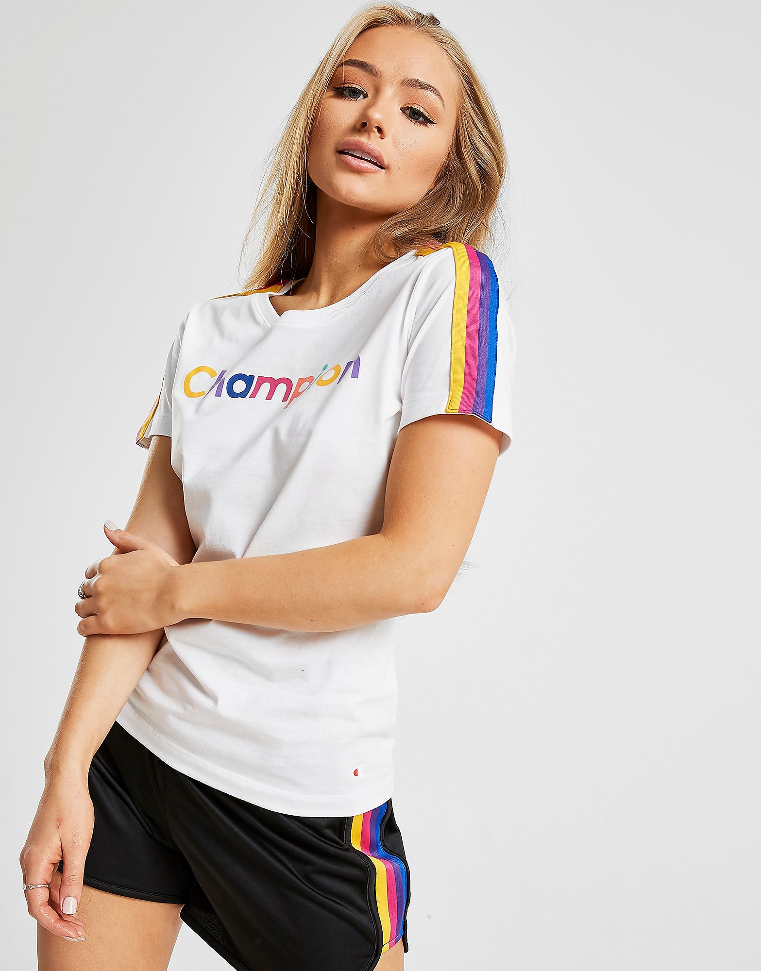 Champion Rainbow Stripe T Shirt Dames Wit champion kopen in de aanbieding