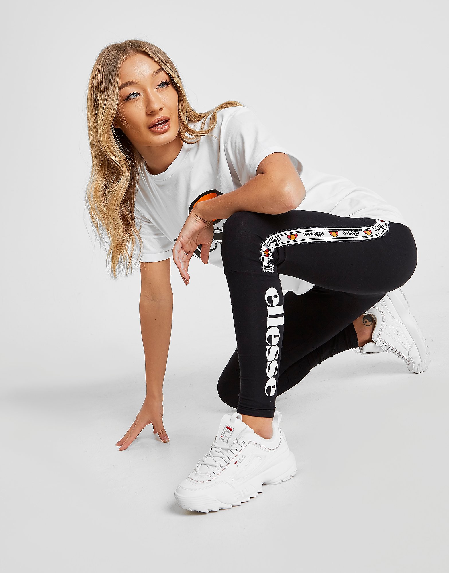Ellesse Tape Panel Leggings - Only at JD - Black/White - Womens, Black/White