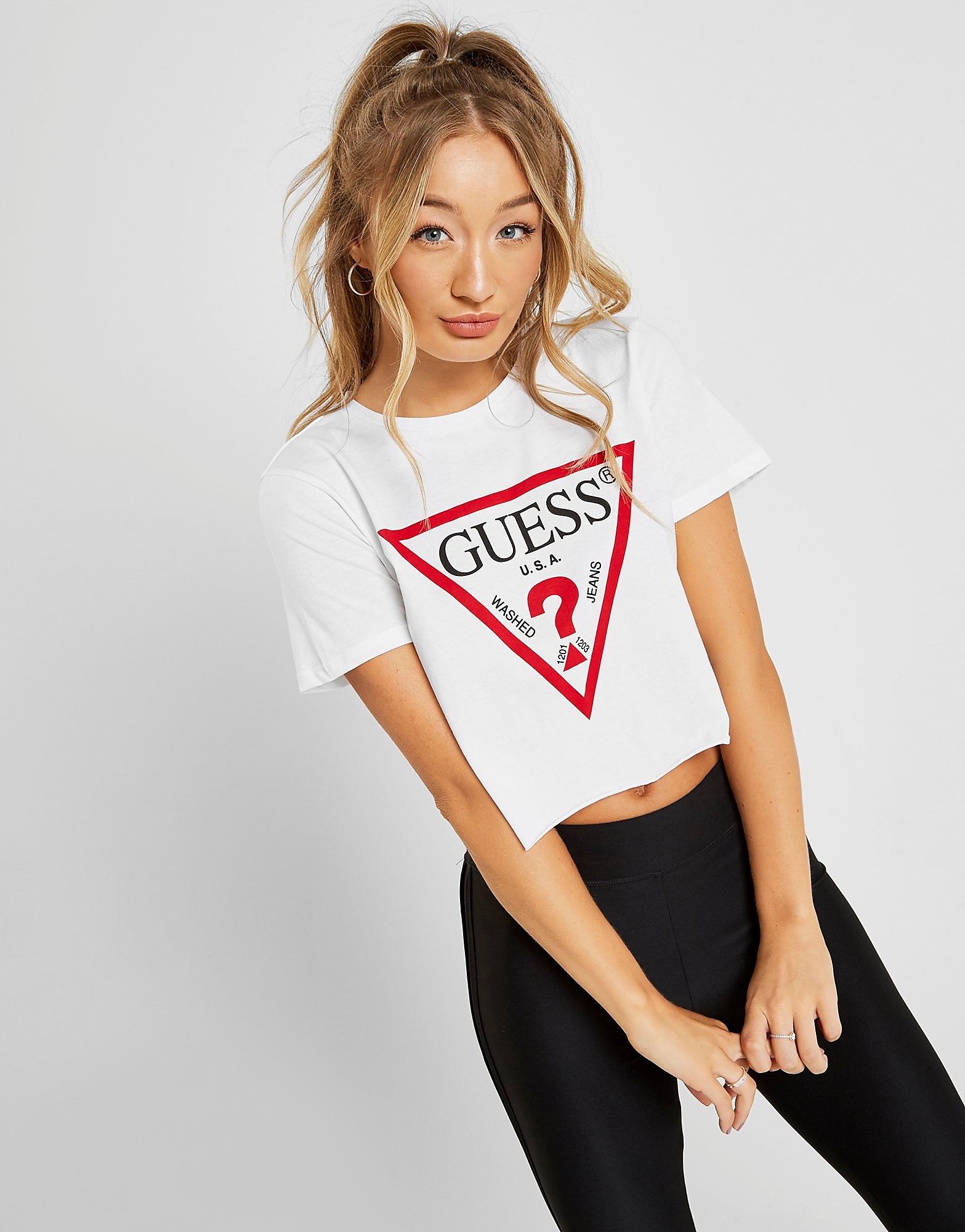 

GUESS Icon Crop T-Shirt - White - Womens, White