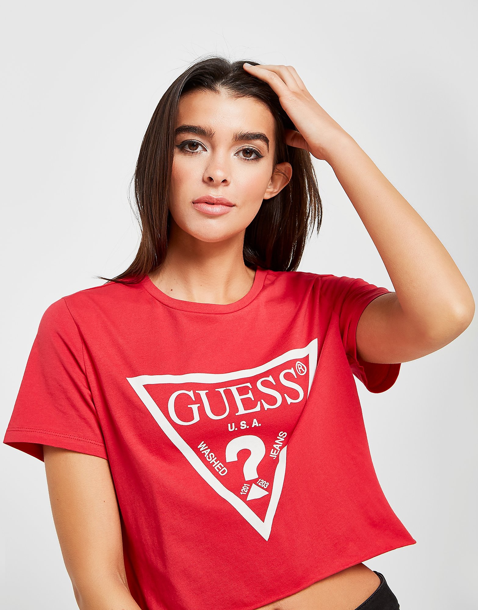 

GUESS Icon Crop T-Shirt - Red/White - Womens, Red/White
