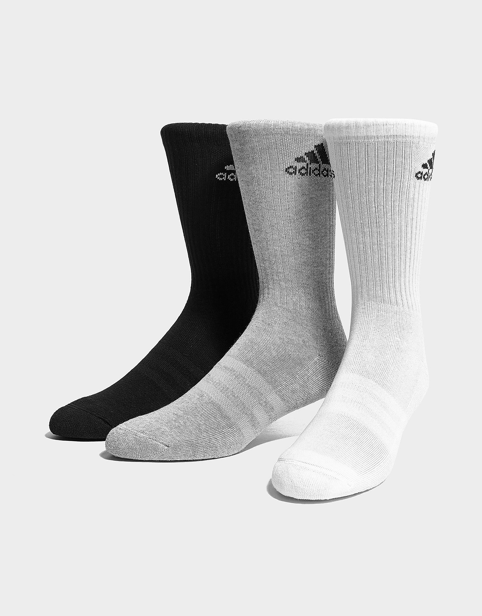 adidas 3 Pack Crew Socks - Black/Grey - Womens, Black/Grey