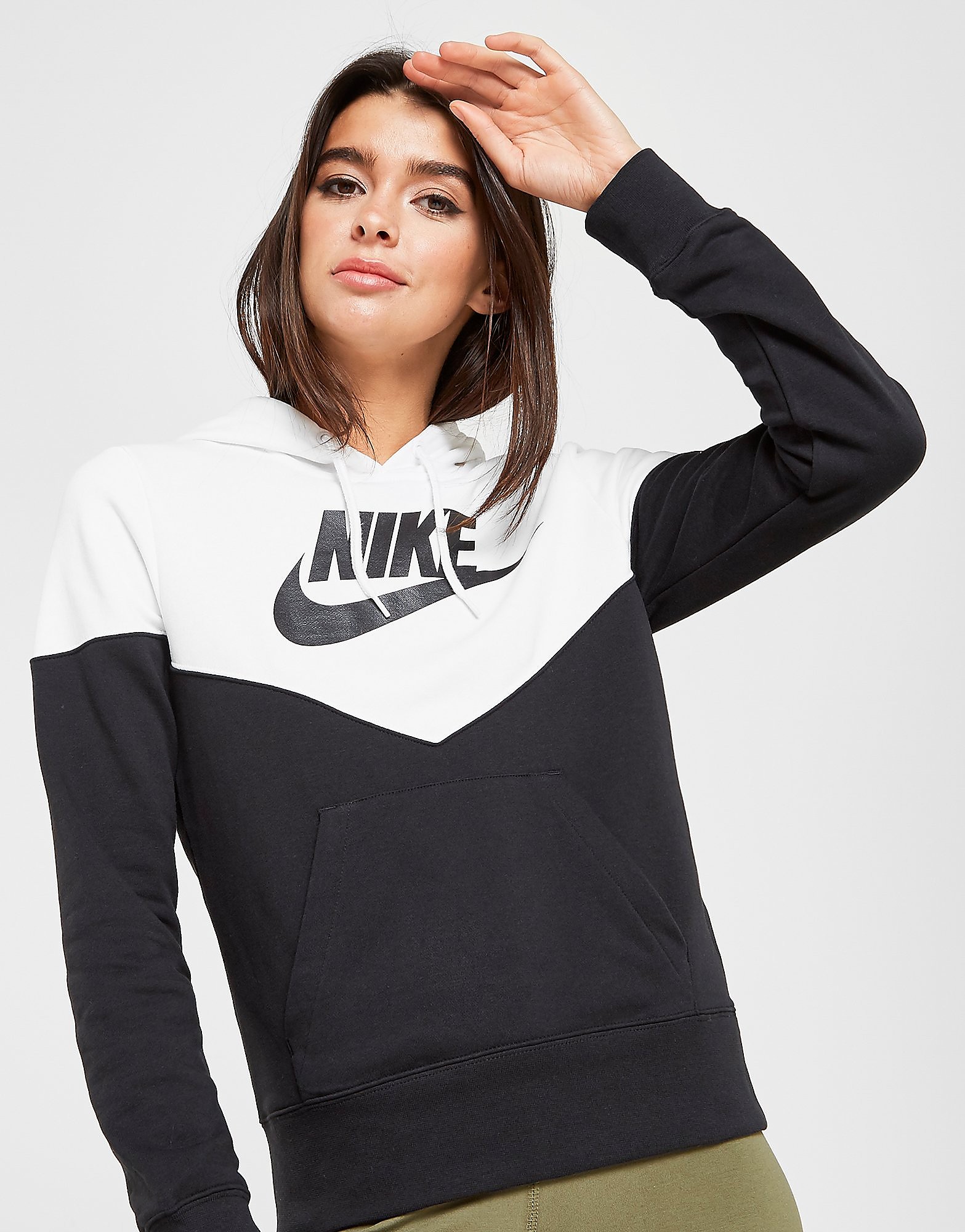 

Nike Heritage Colour Block Overhead Hoodie - Only at JD - Black/White - Womens, Black/White