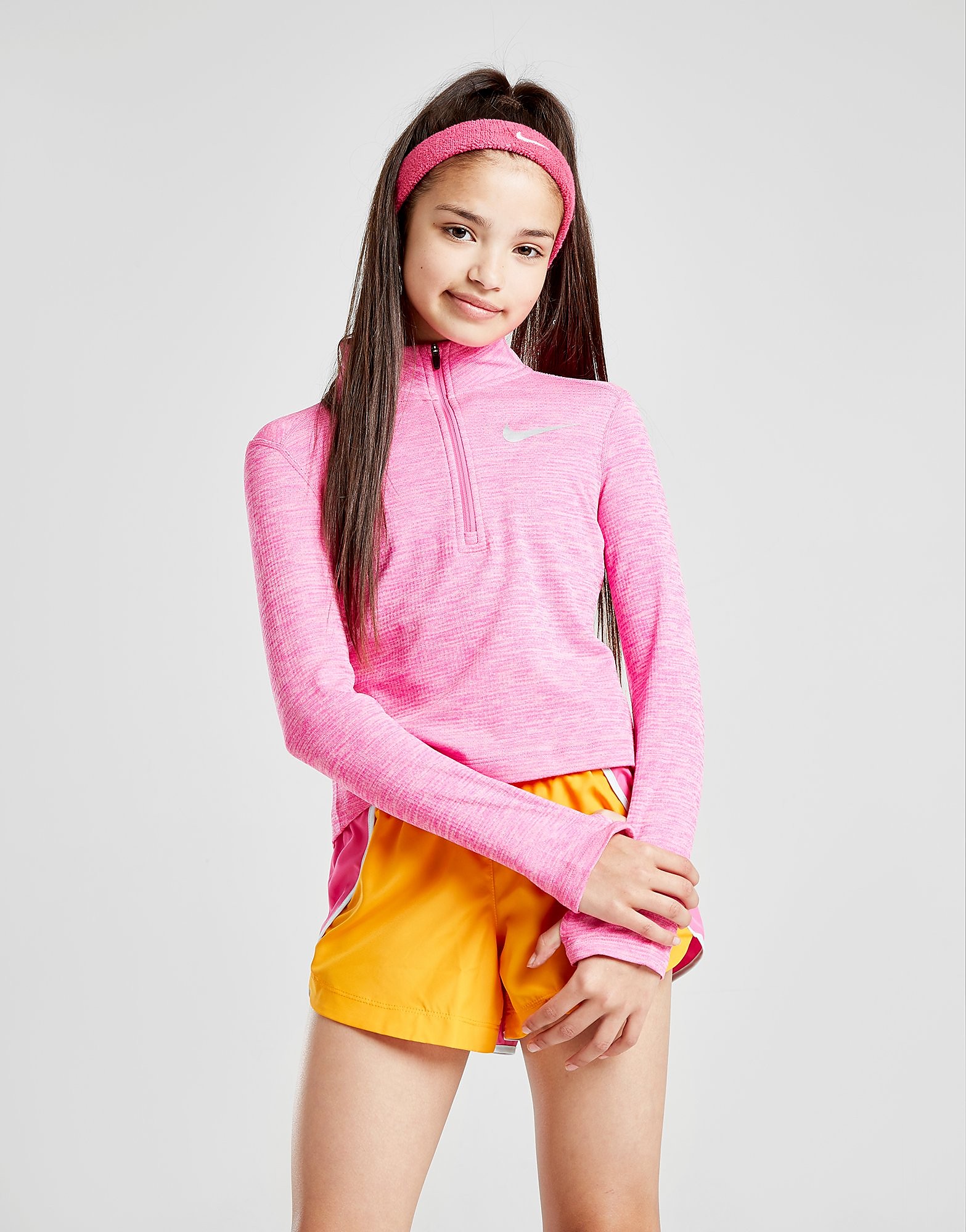 Nike Girls Run Long Sleeve 12 Zip Top Junior Roze Kind nike kopen in de aanbieding