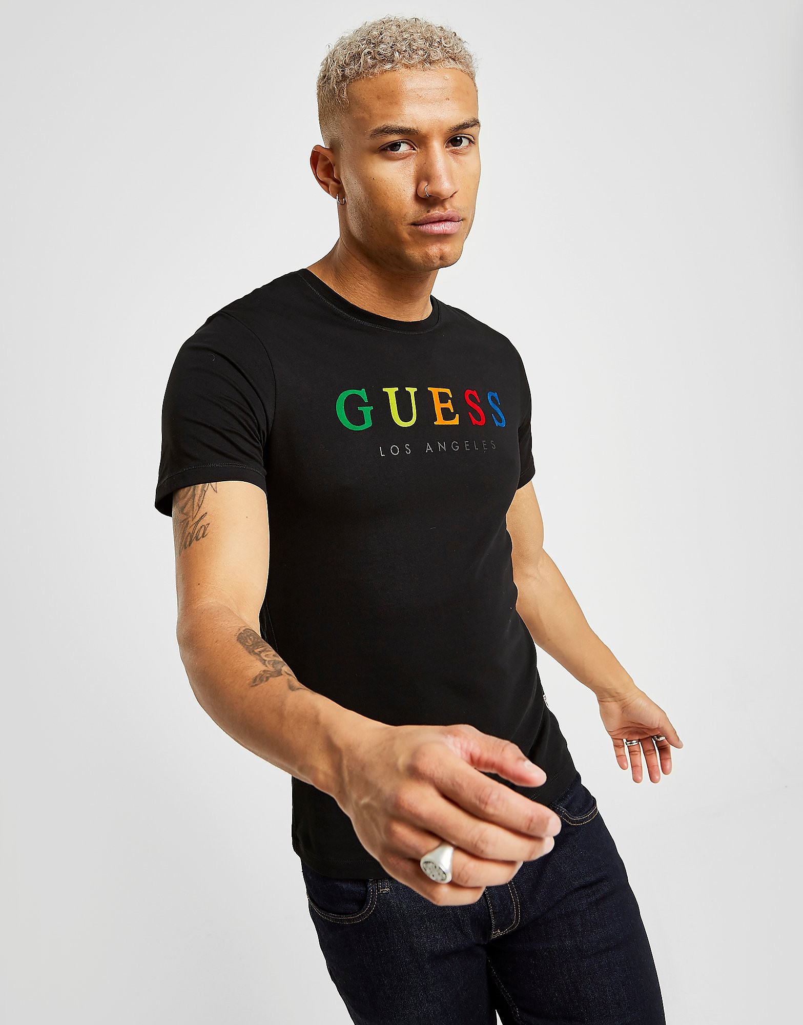 GUESS Rainbow Short Sleeve T-Shirt - Black/Multi-Coloured - Mens, Black/Multi-Coloured