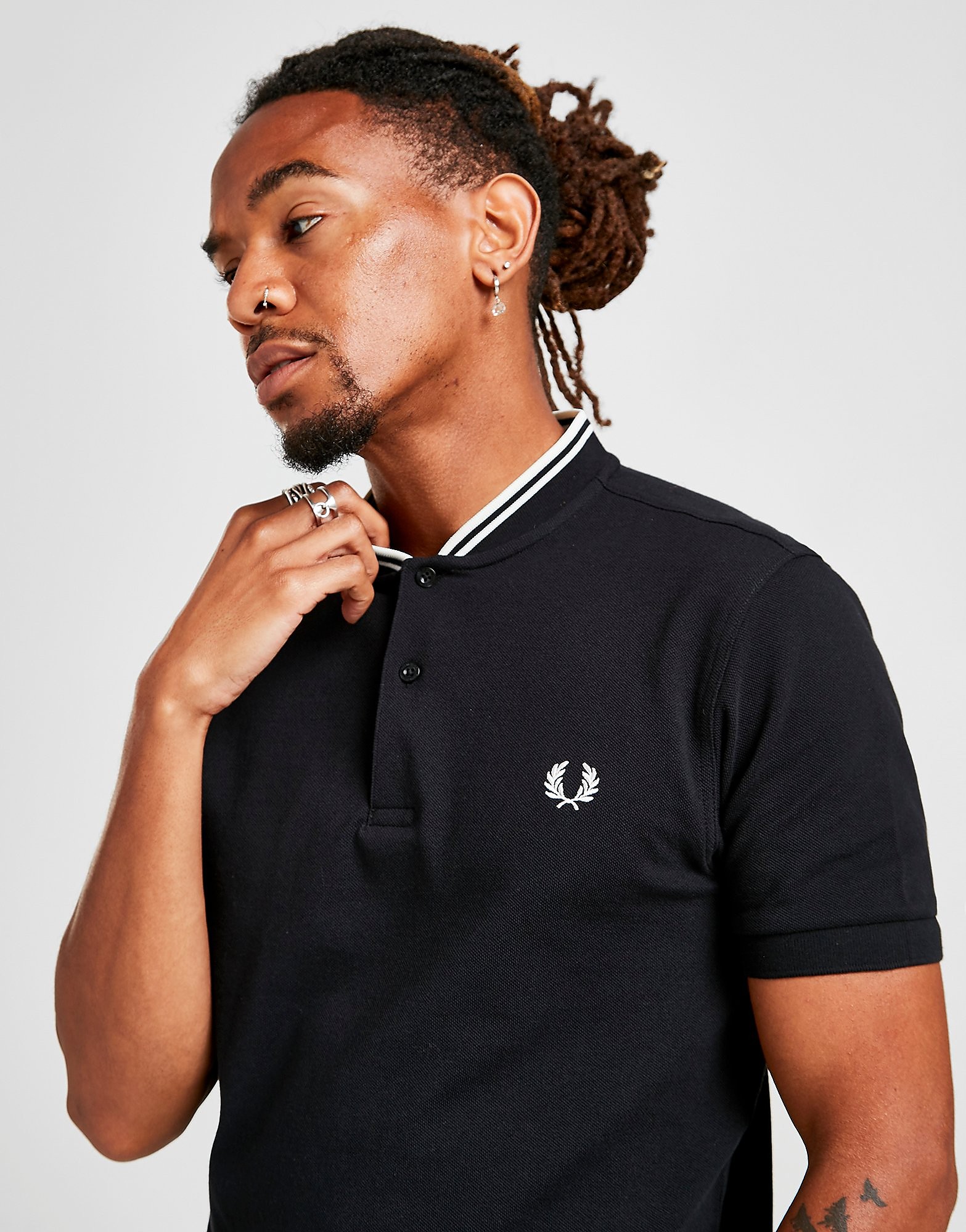

Fred Perry Bomber Collar Polo Shirt Men's - Black/Black, Black/Black