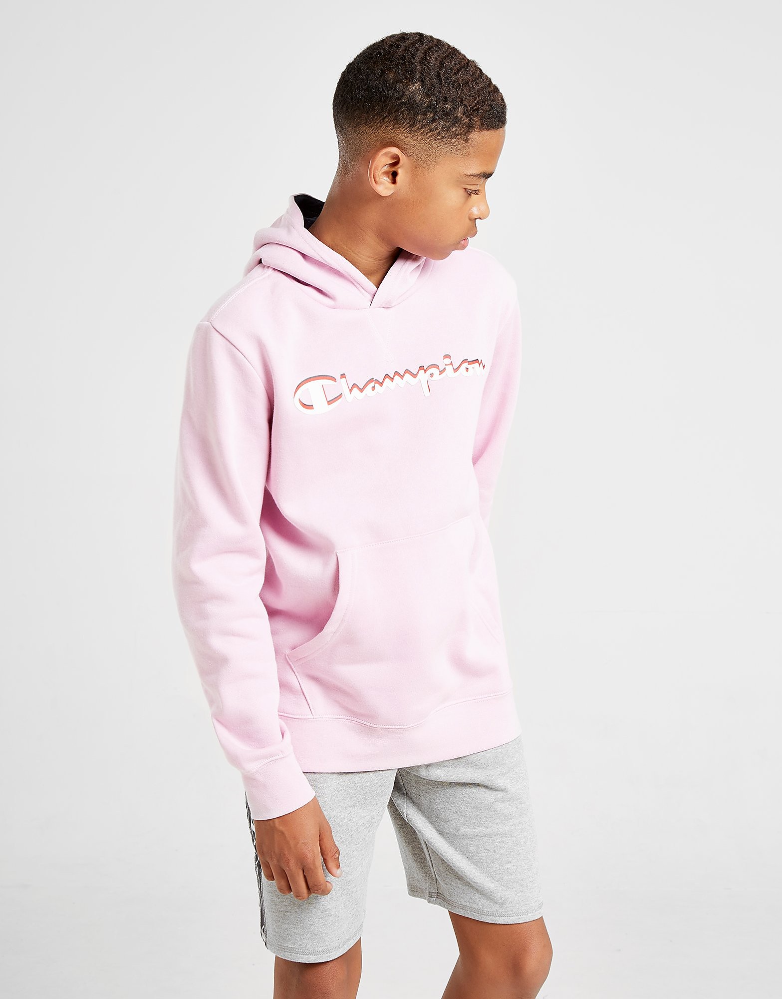 Champion Logo Overhead Hoodie Junior Roze Kind champion kopen in de aanbieding