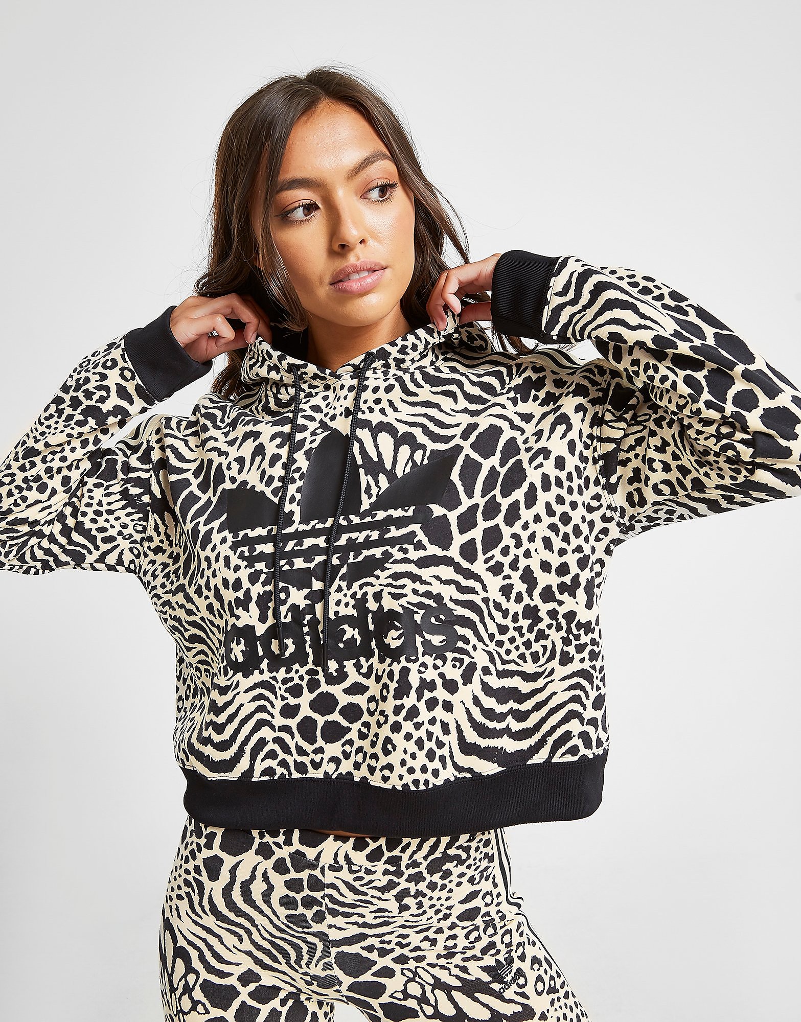 Adidas Originals All Over Print Leopard Overhead Hoodie Zwart Dames adidas originals kopen in de aanbieding
