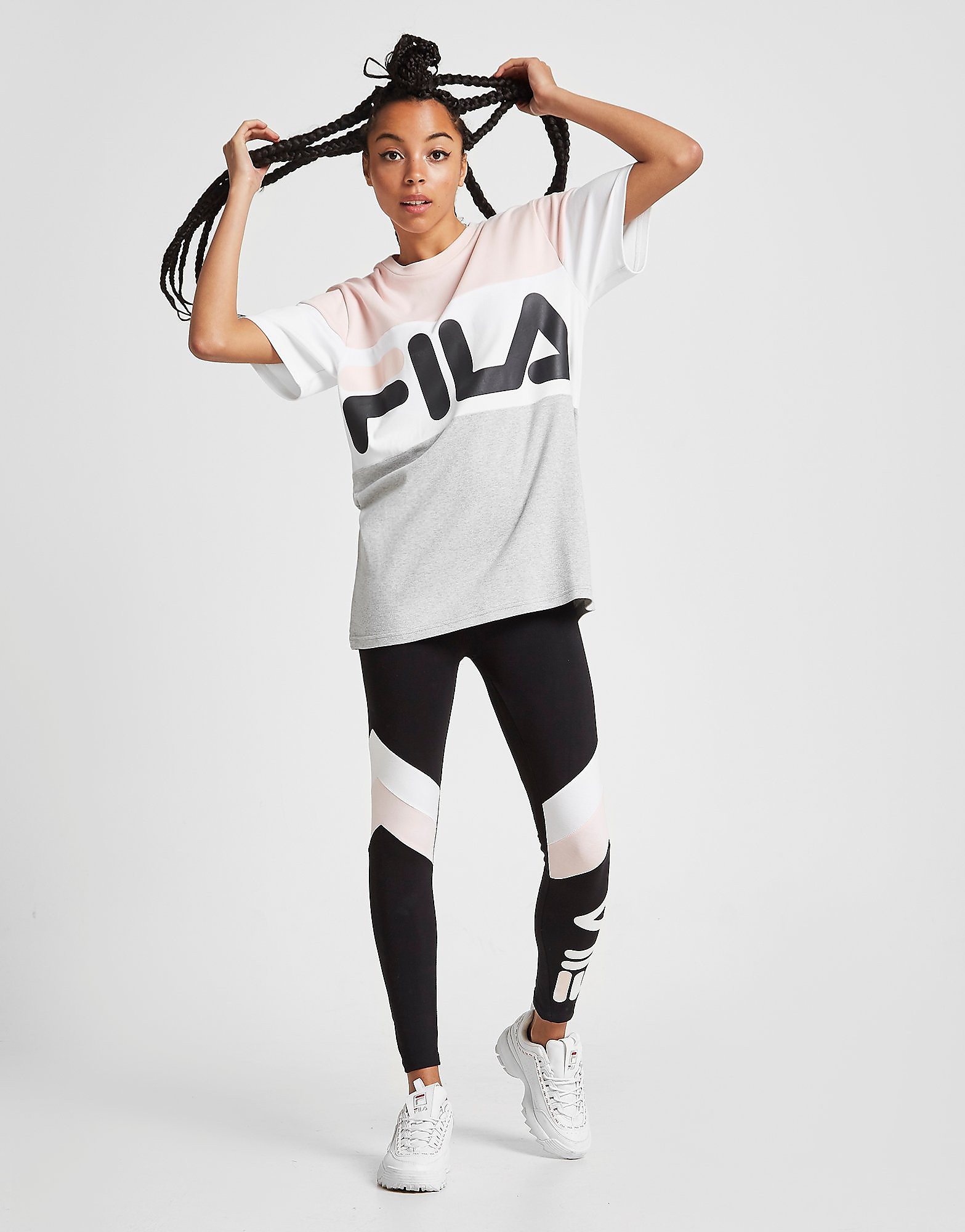 Fila Colour Block Boyfriend T Shirt Alleen Bij Jd Roze Dames fila kopen in de aanbieding