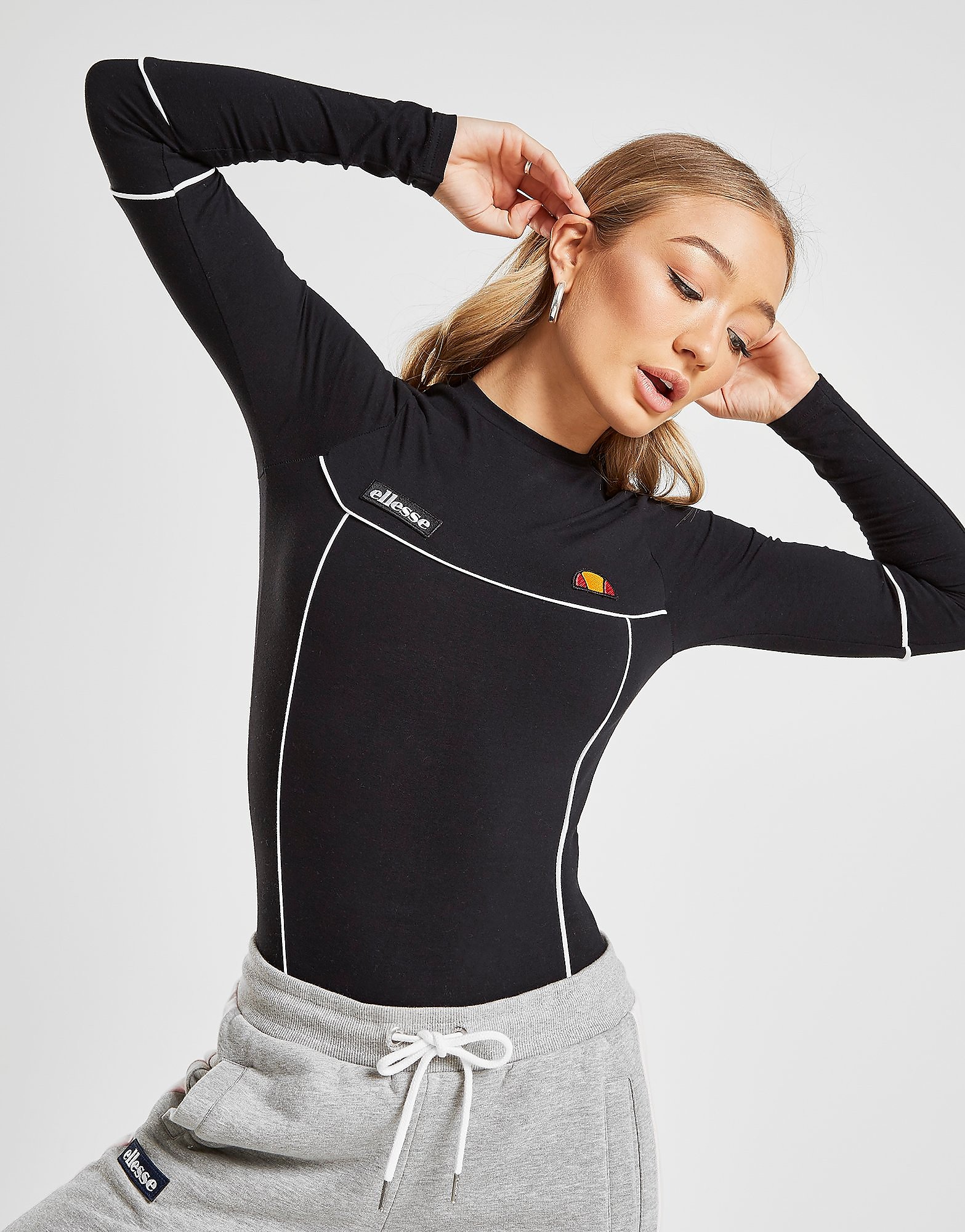 Ellesse Piping Long Sleeve Bodysuit Alleen Bij Jd Zwart Dames ellesse kopen in de aanbieding