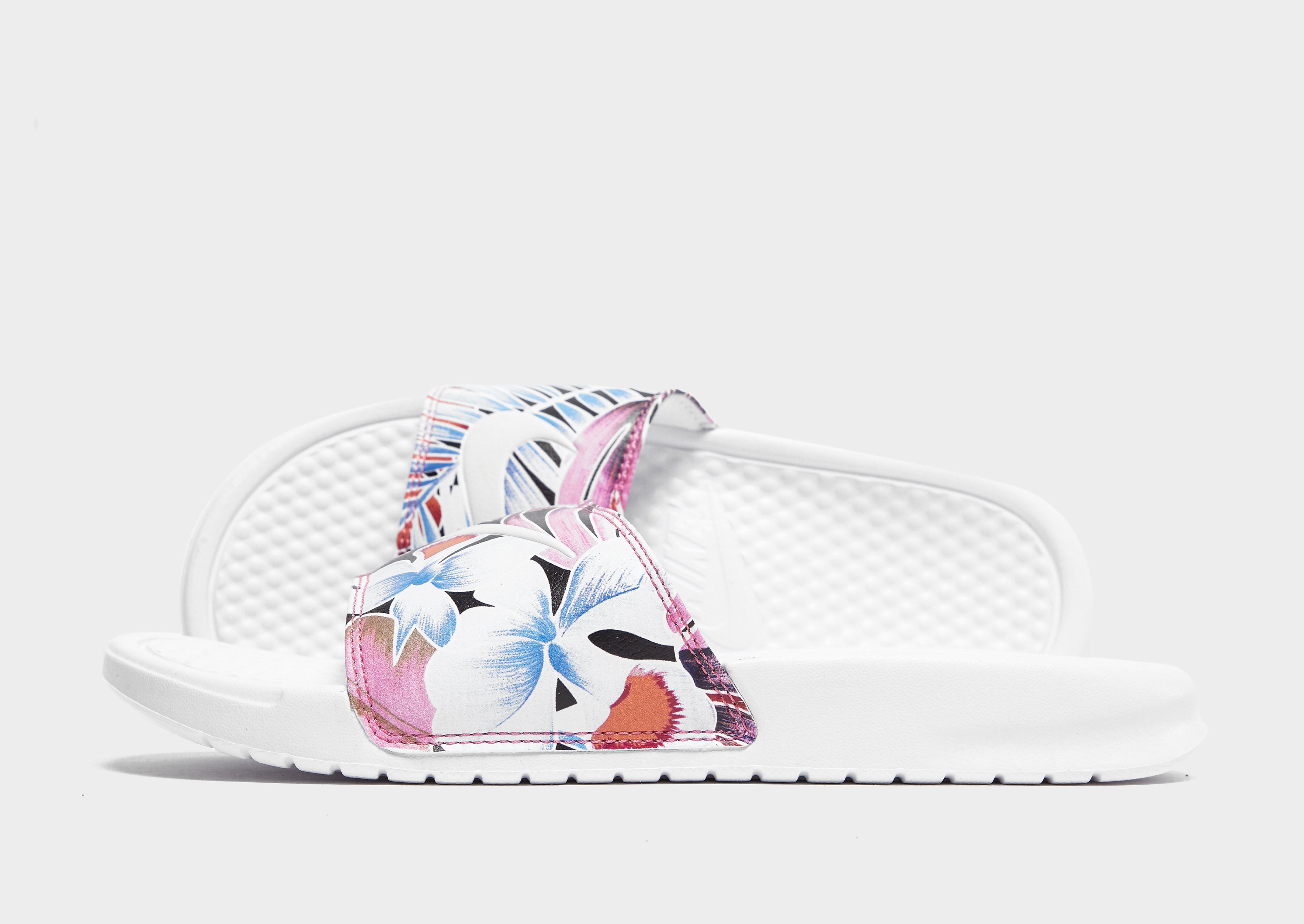 Nike Benassi Print Slides Dames Wit nike kopen in de aanbieding