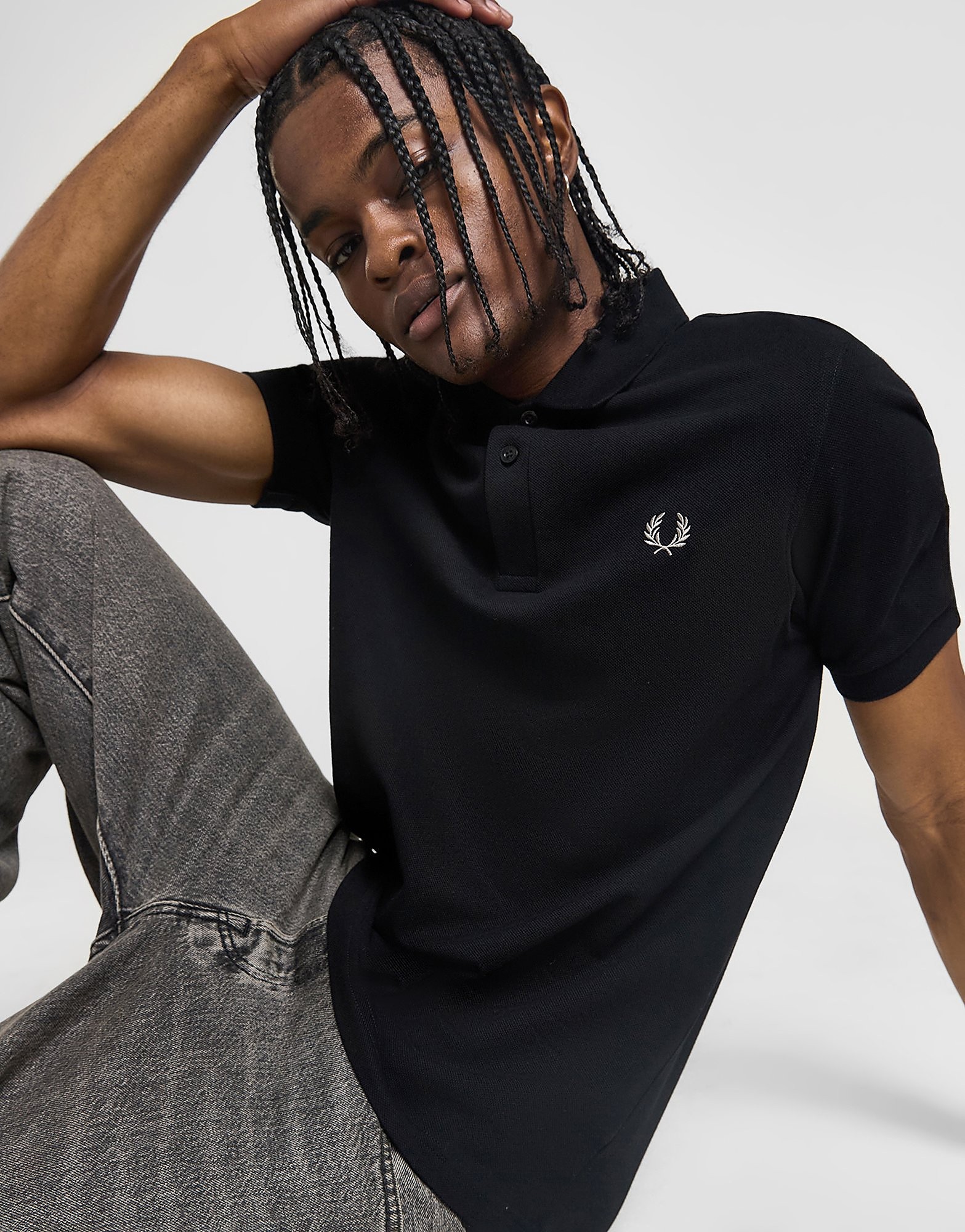 Fred Perry Plain Polo Shirt - Black/Black - Mens, Black/Black