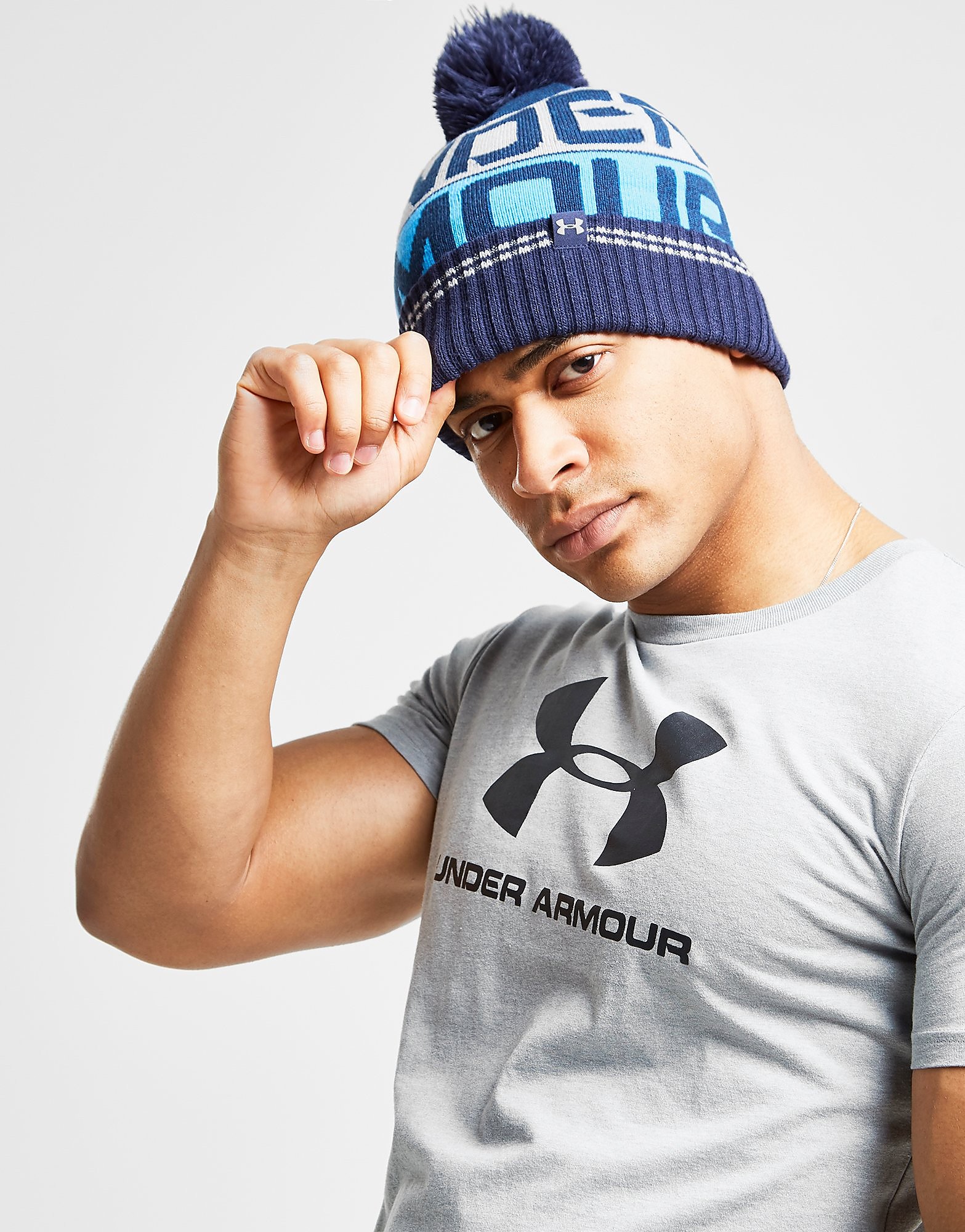 

Under Armour Retro Pom Beanie - Blue/Grey - Mens, Blue/Grey