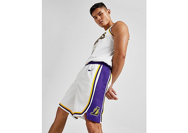 Nike Short NBA Los Angeles Lakers Swingman Homme - White/Amarillo/Field Purple/Purple/Yellow, White/