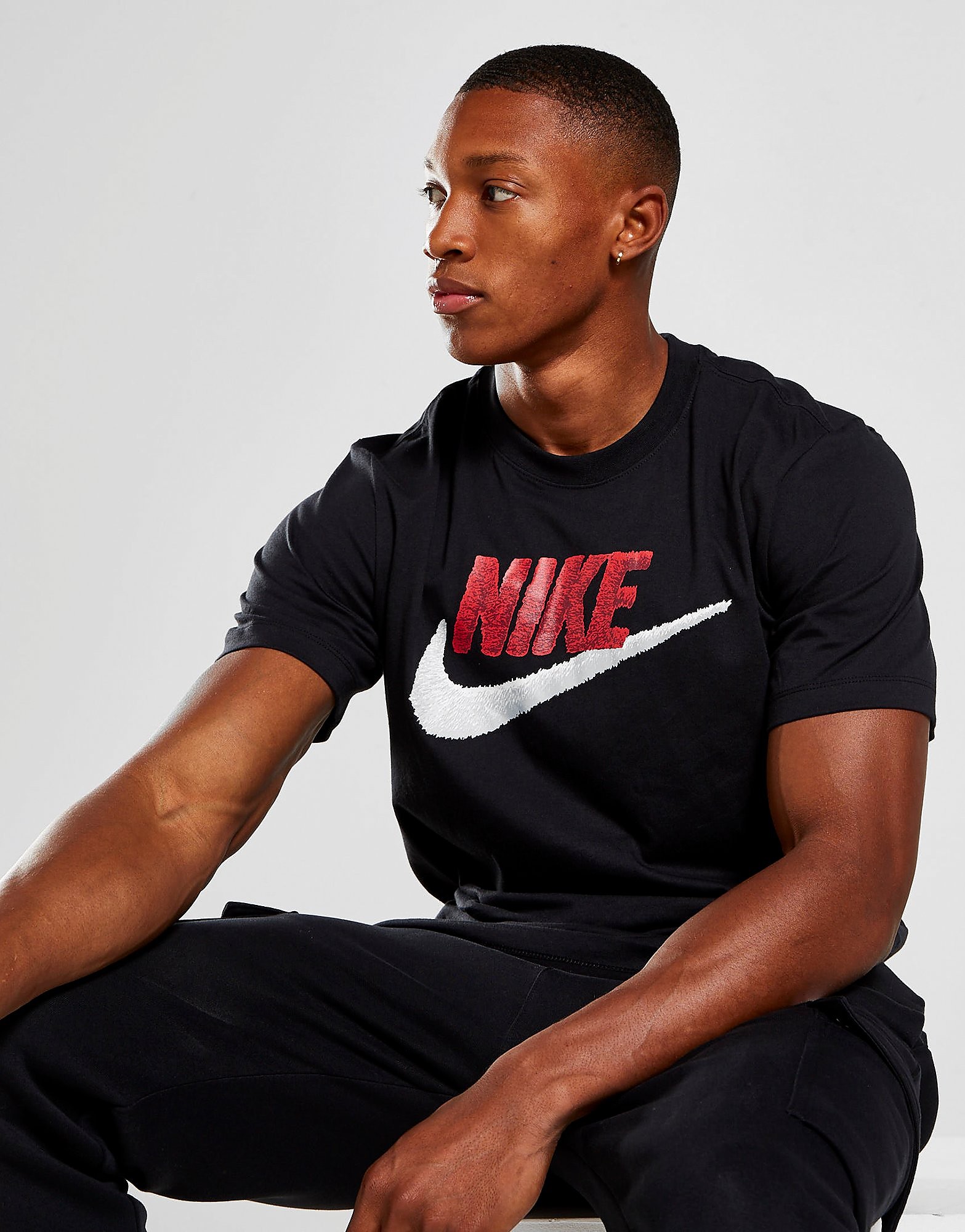 

Nike Futura Short Sleeve T-Shirt - Black/White/Red - Mens, Black/White/Red