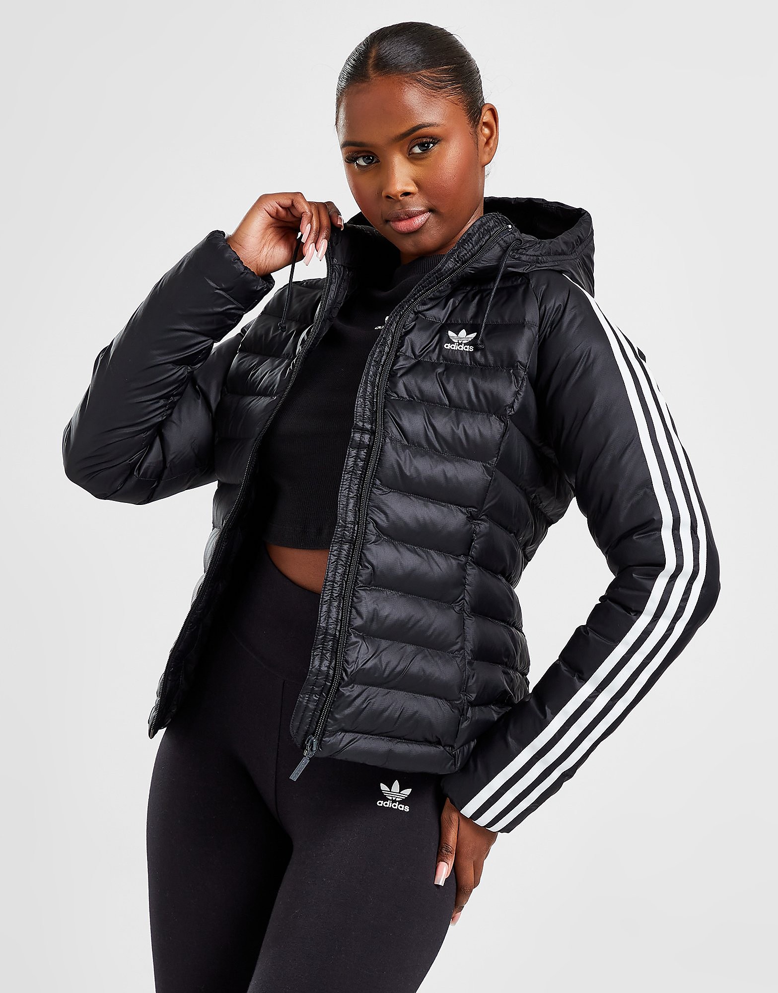 

adidas Originals 3-Stripes Slim Padded Jacket - Only at JD - Black/White - Womens, Black/White