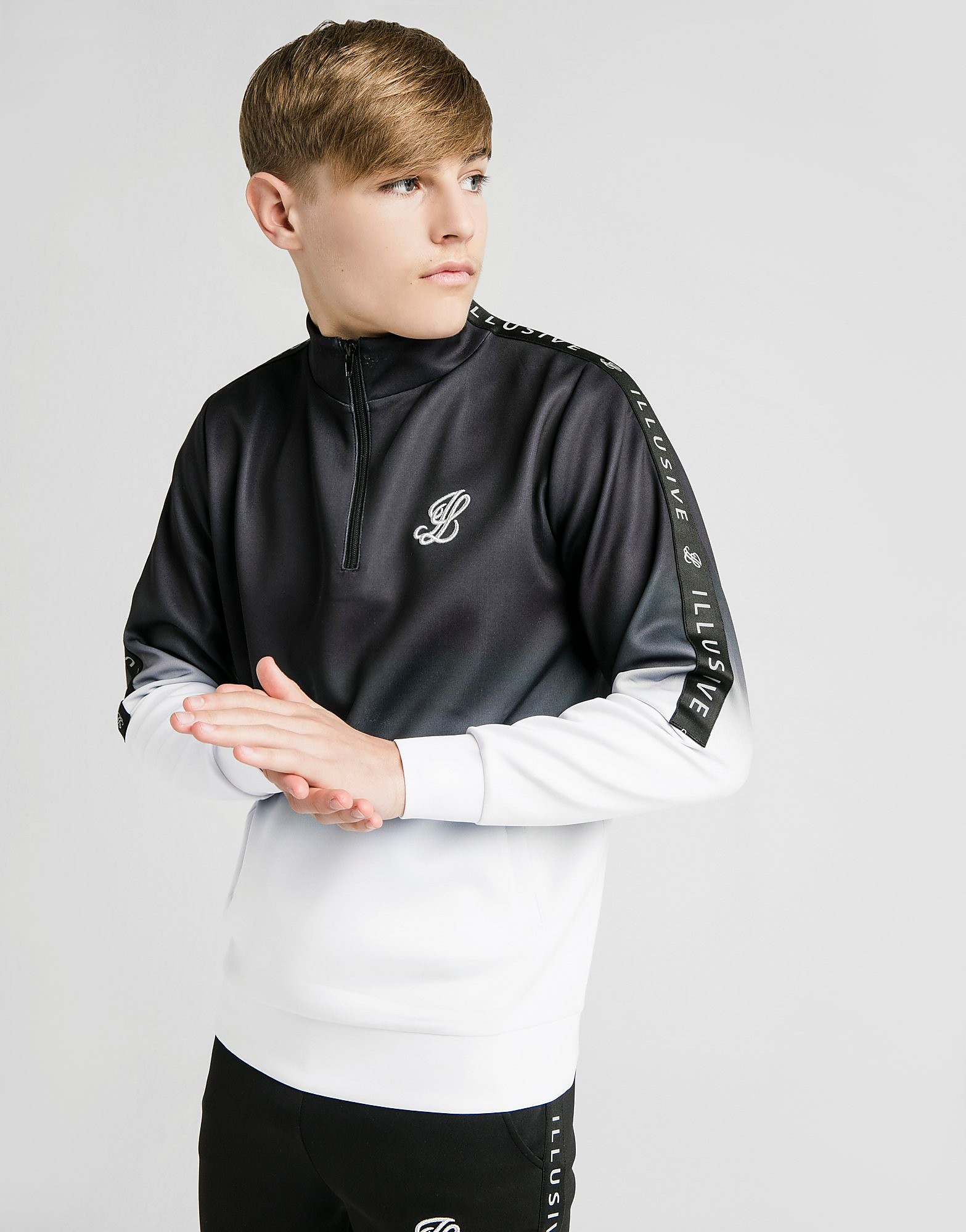 Illusive London Poly Tape Fade 14 Zip Track Top Junior Zwart Kind illusive london kopen in de aanbieding