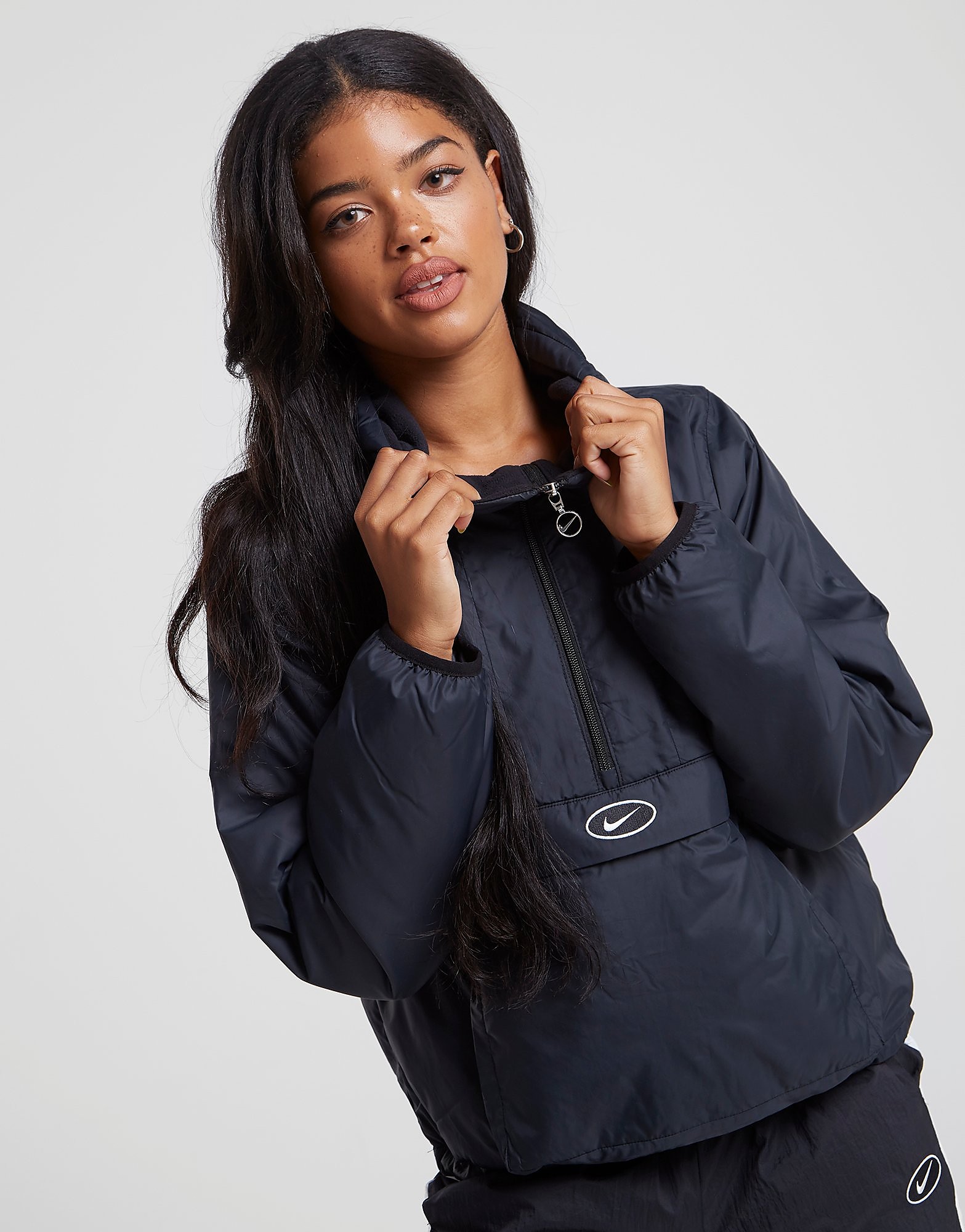 Nike Swoosh Padded Anorak Jacket - Black/White - Womens, Black/White