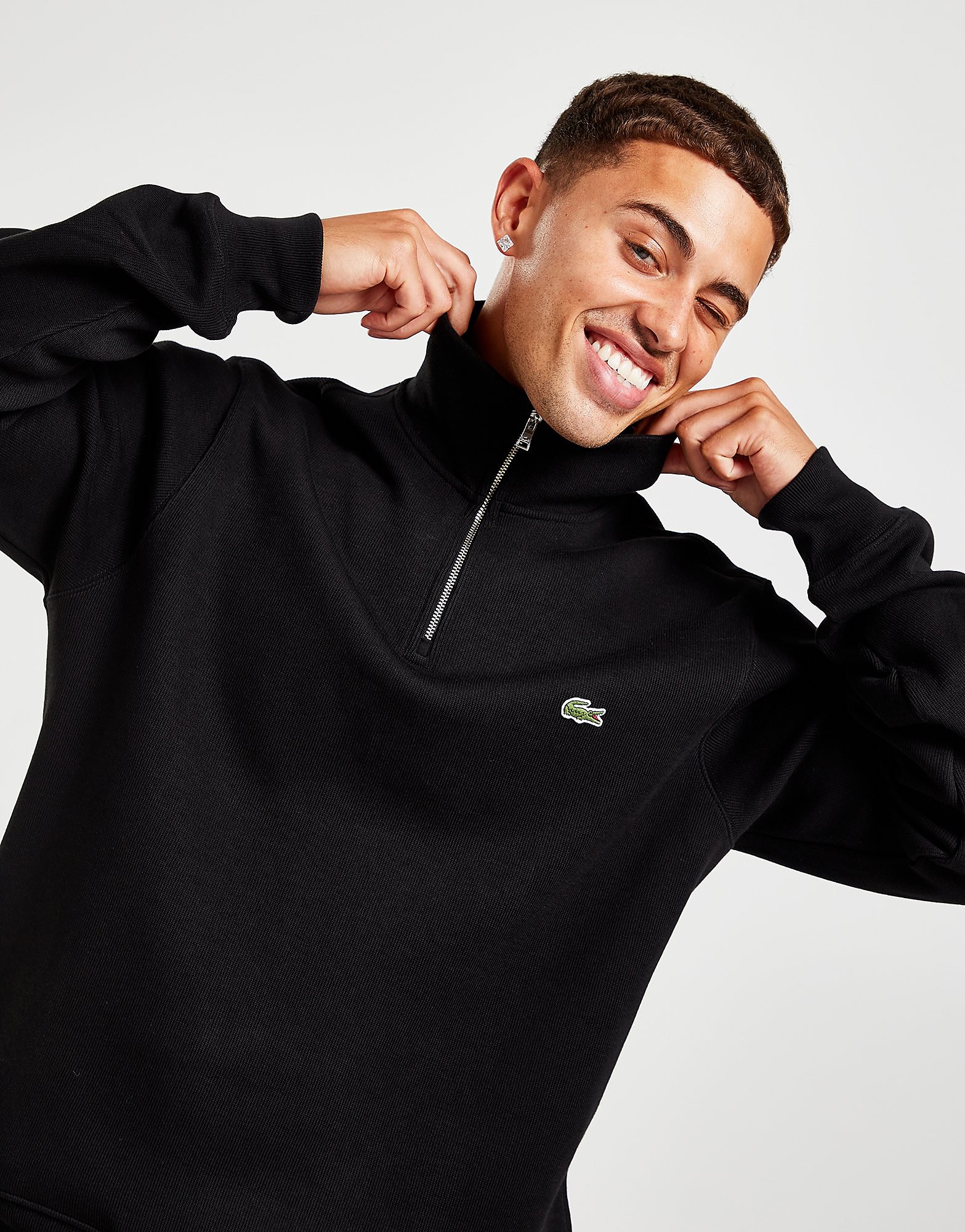 

Lacoste Pique 1/2 Zip Sweatshirt - Black/Black - Mens, Black/Black