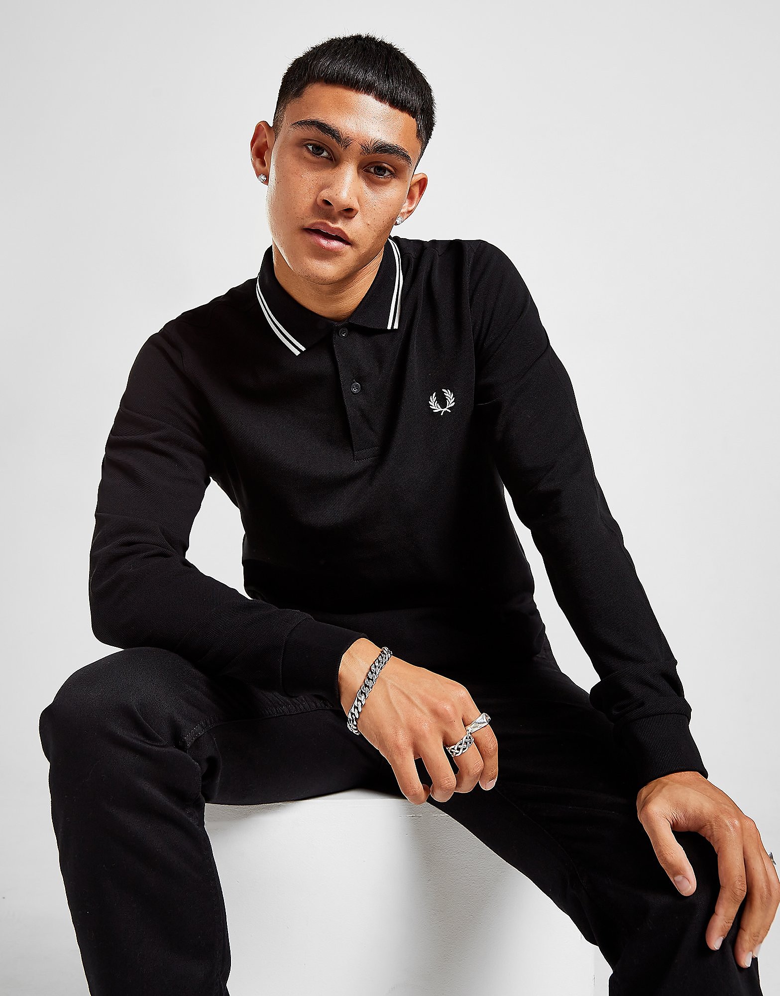 

Fred Perry Twin Tipped Long Sleeve Polo Shirt - Black/Ecru - Mens, Black/Ecru