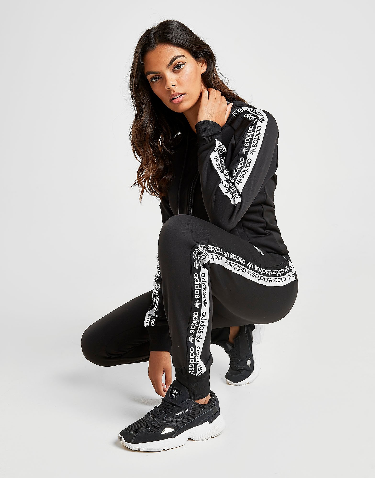 

adidas Originals Tape Poly Full Zip Hoodie - Only at JD - Black/White - Womens, Black/White