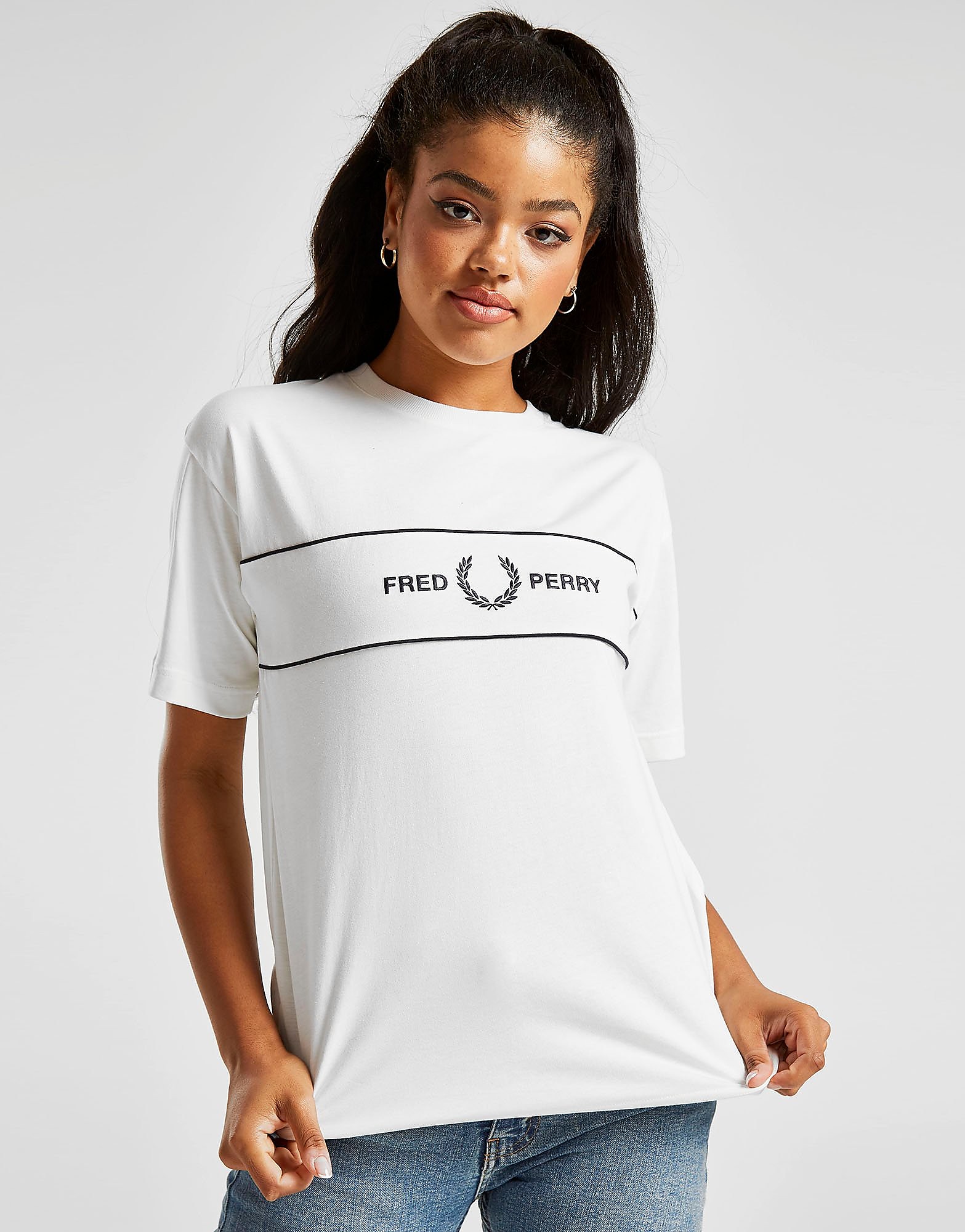 

Fred Perry Embroidered Panel T-Shirt - Only at JD - White/Black - Womens, White/Black