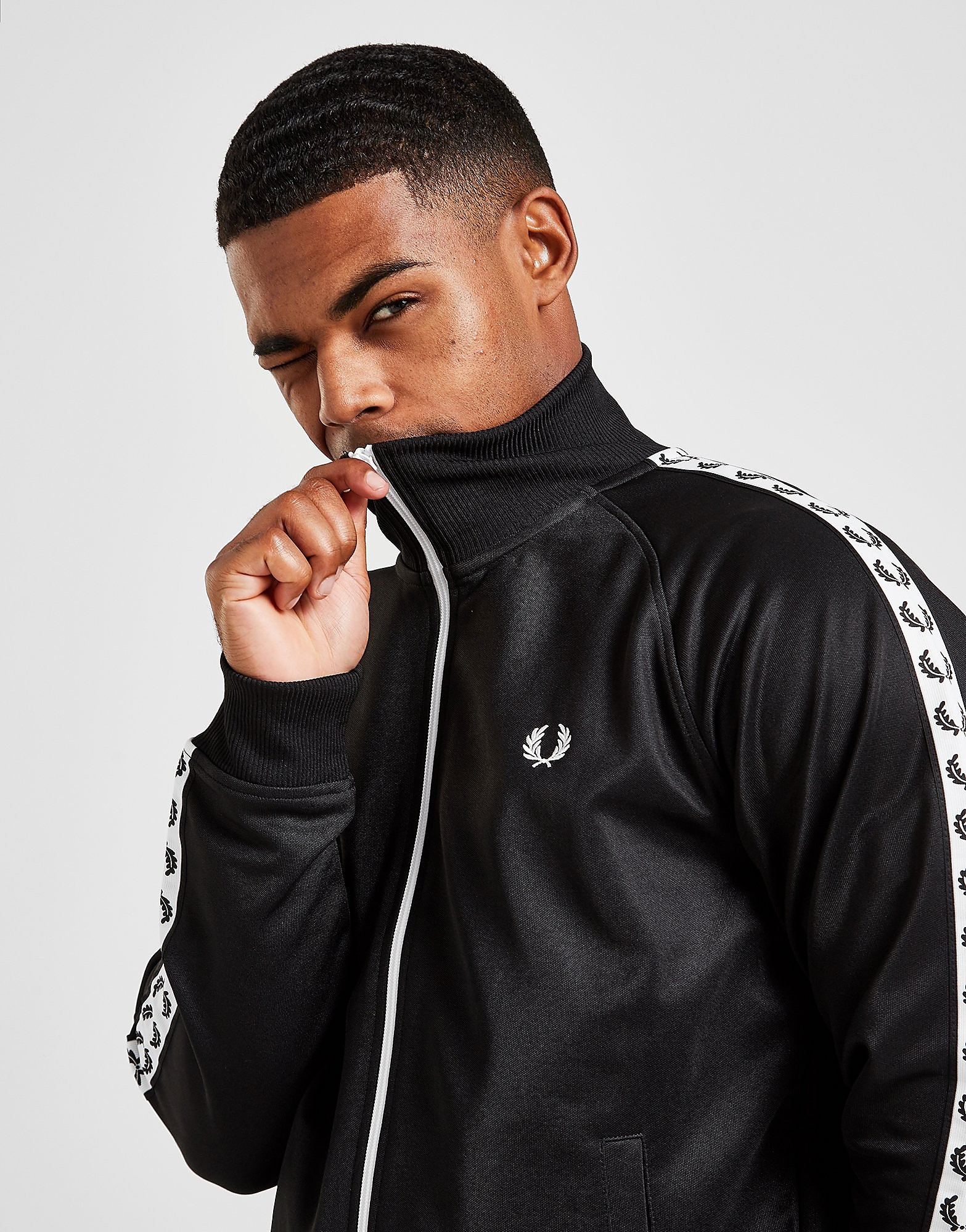 

Fred Perry Tape Track Top - Black/White - Mens, Black/White