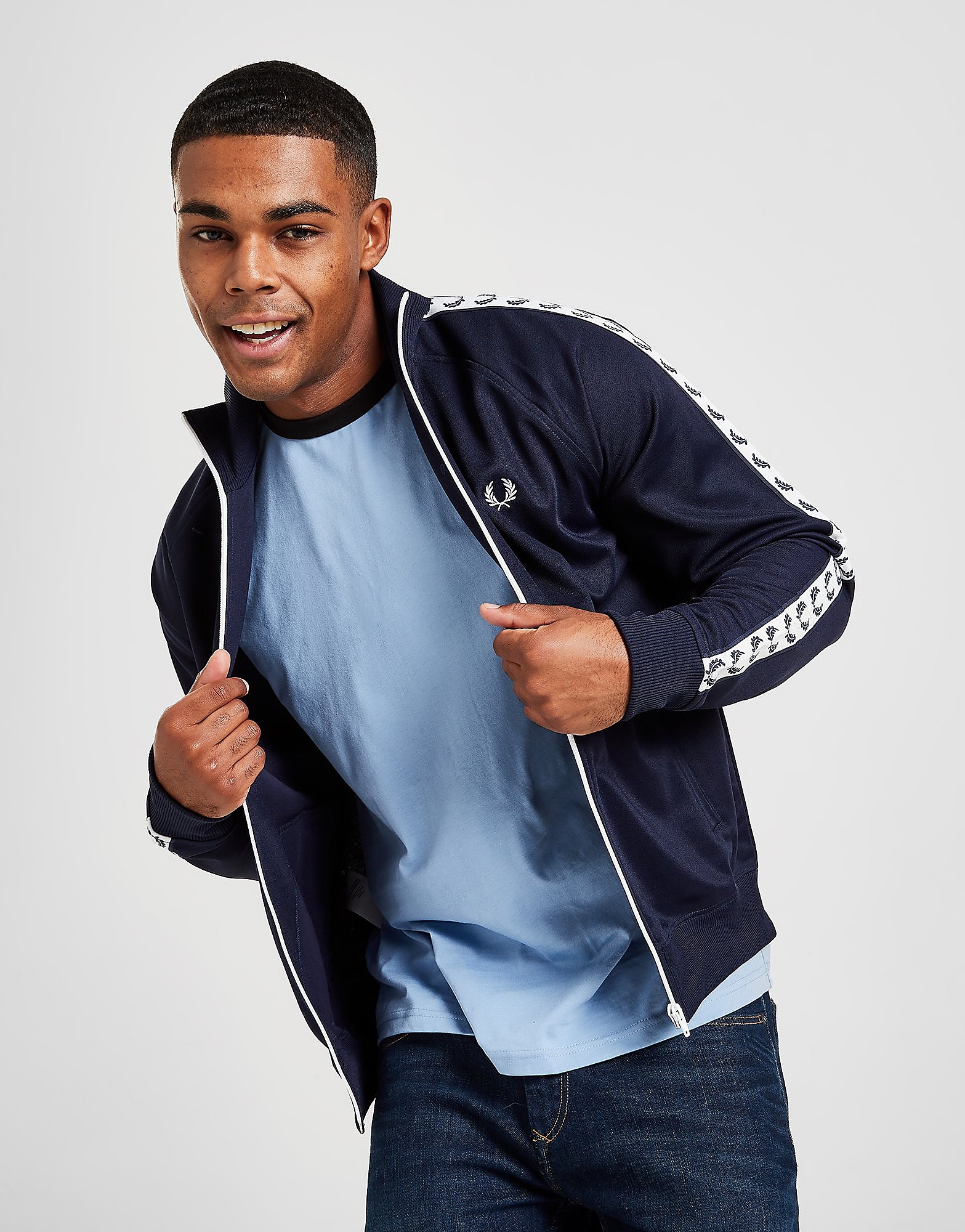 

Fred Perry Tape Track Top - Blue/White - Mens, Blue/White