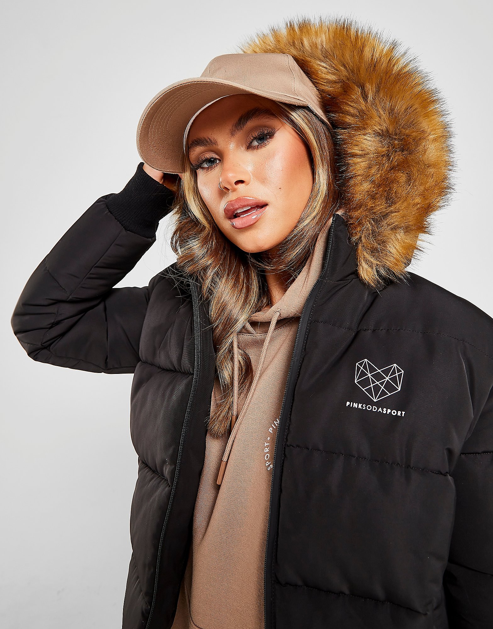 

Pink Soda Sport Fur Hood Padded Jacket - Black - Womens, Black