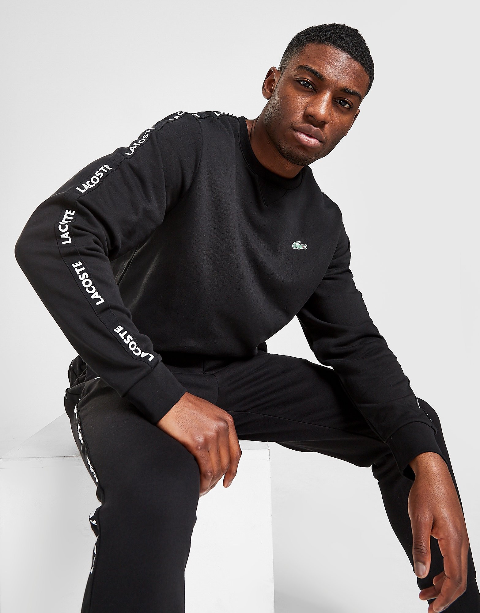 Lacoste Tonal Tape Crew Sweatshirt - Only at JD - Black - Mens, Black