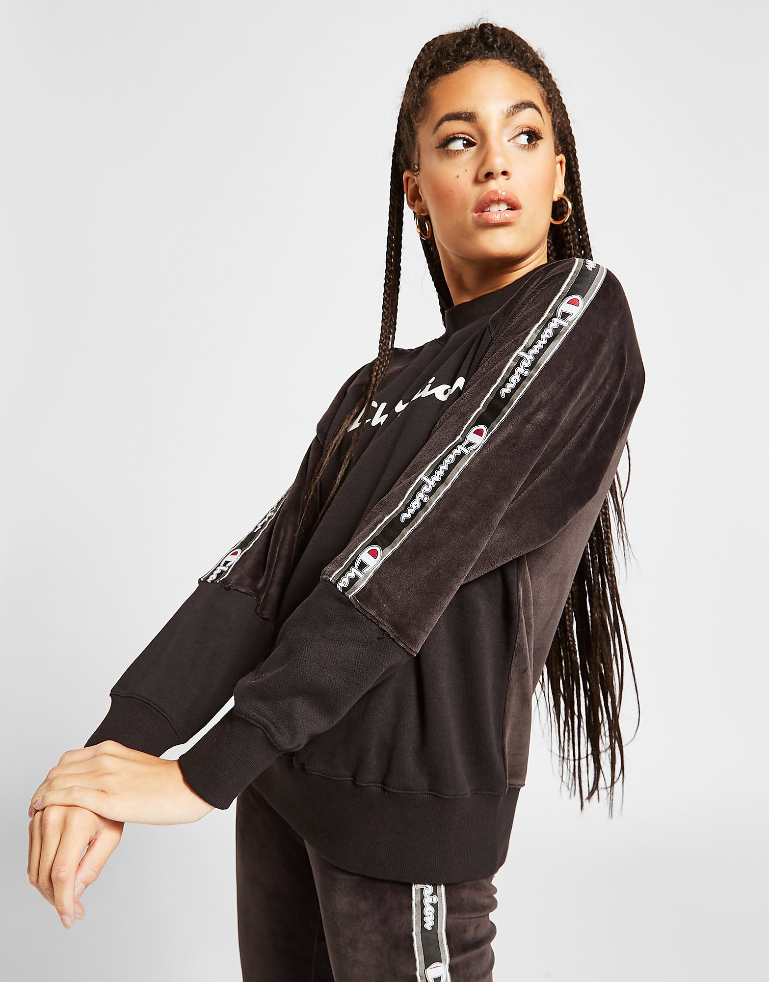 Champion Sweatshirt Velvet Panel Ras du Cou Femme - Noir, Noir