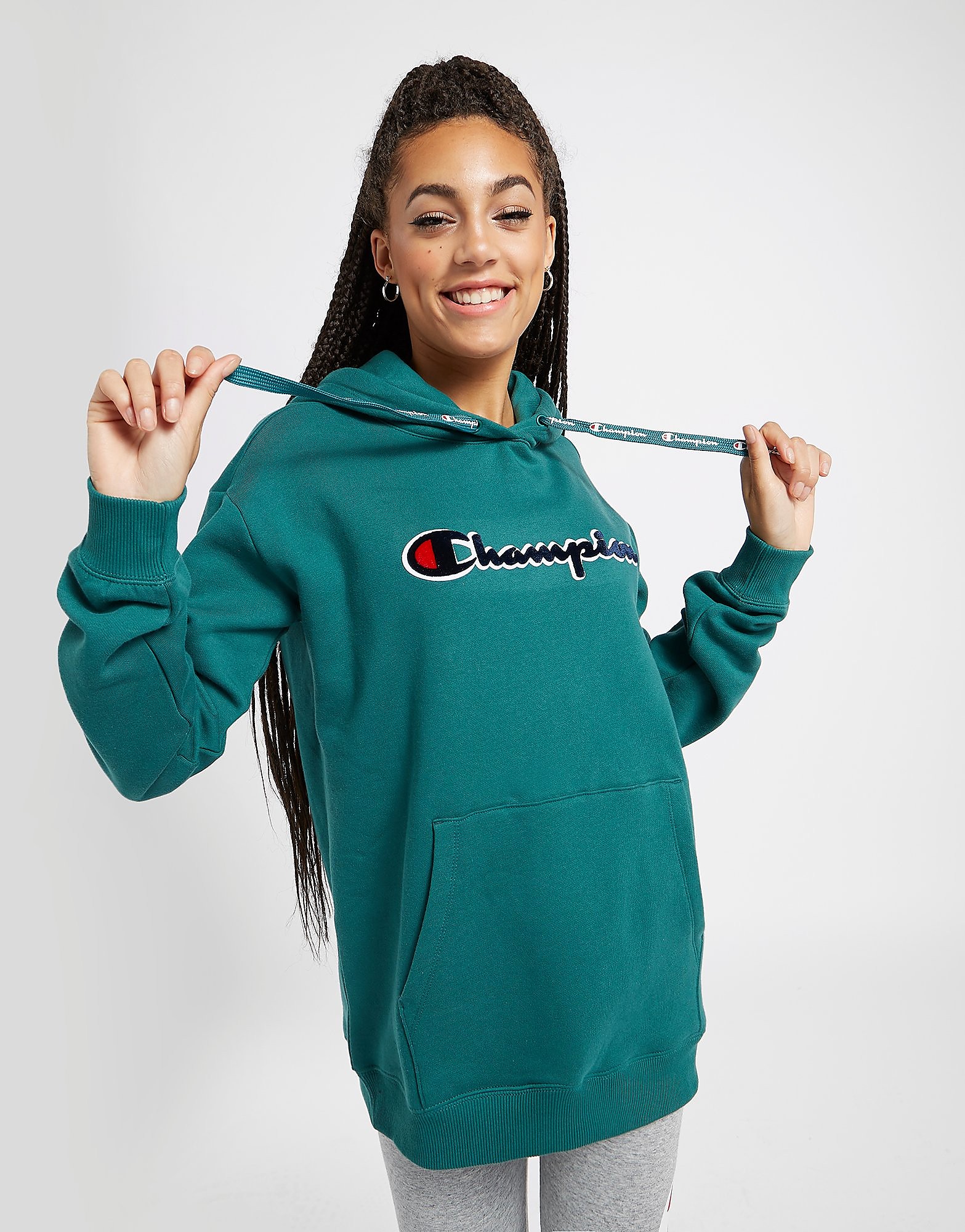 

Champion Logo Boyfriend Hoodie - Green - Womens, Green