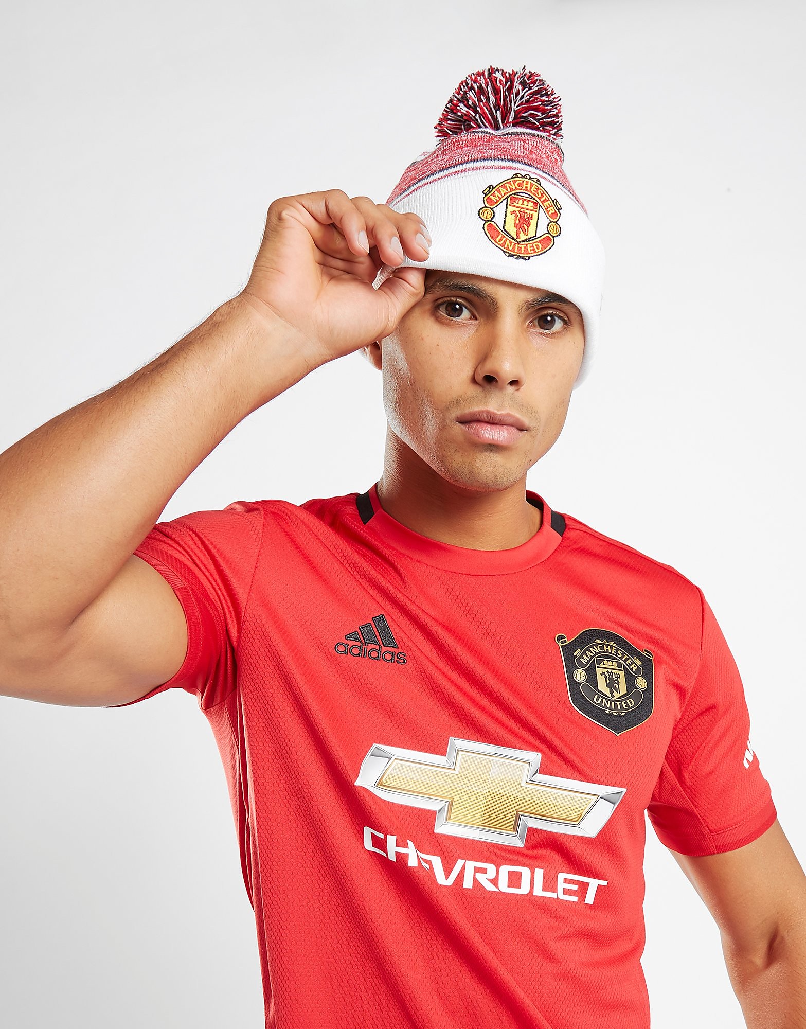 

New Era Manchester United FC Pom Beanie Hat - White/Red - Womens, White/Red