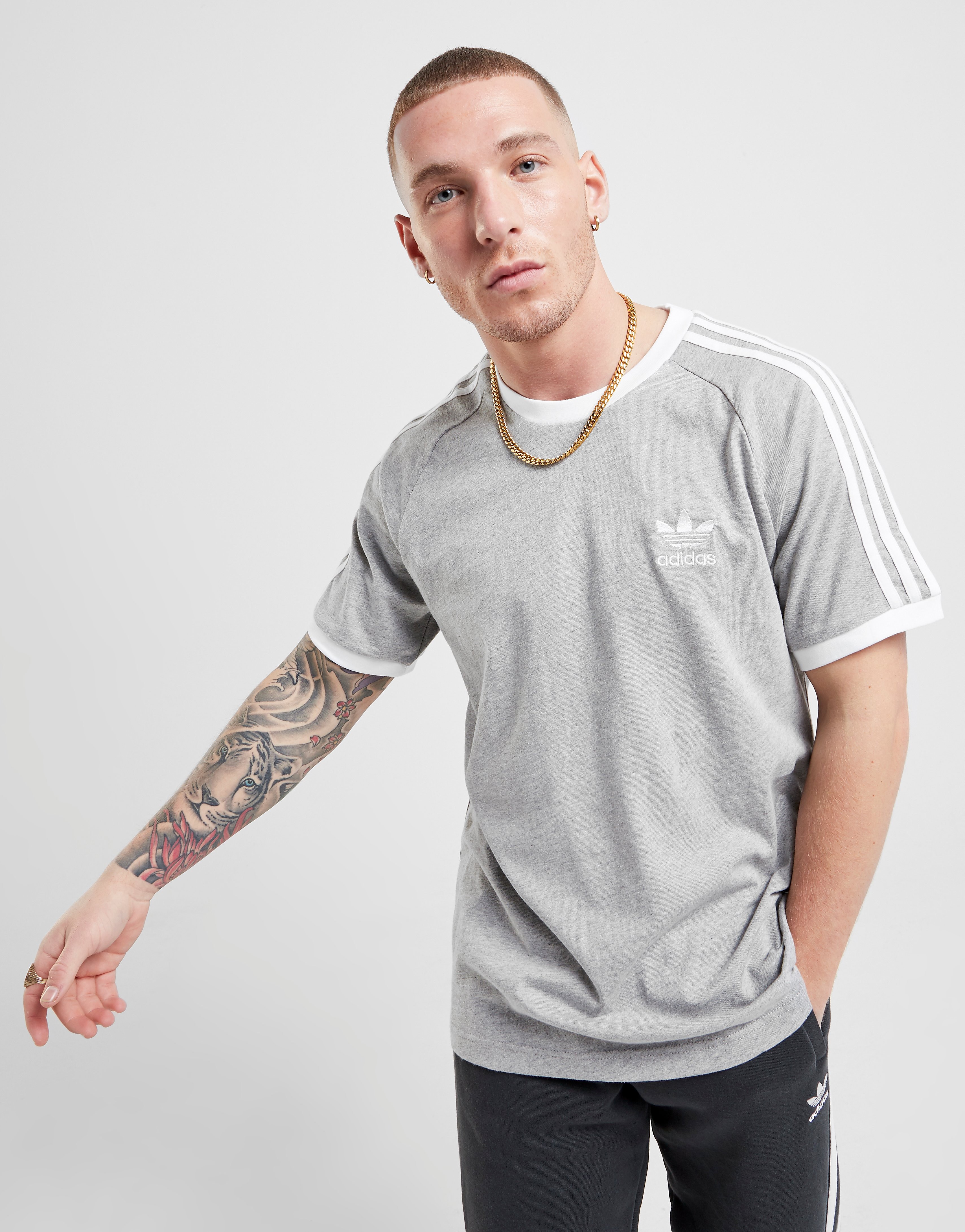 

adidas Originals California 3-Stripes T-Shirt - Medium Grey Heather/White - Mens, Medium Grey Heather/White