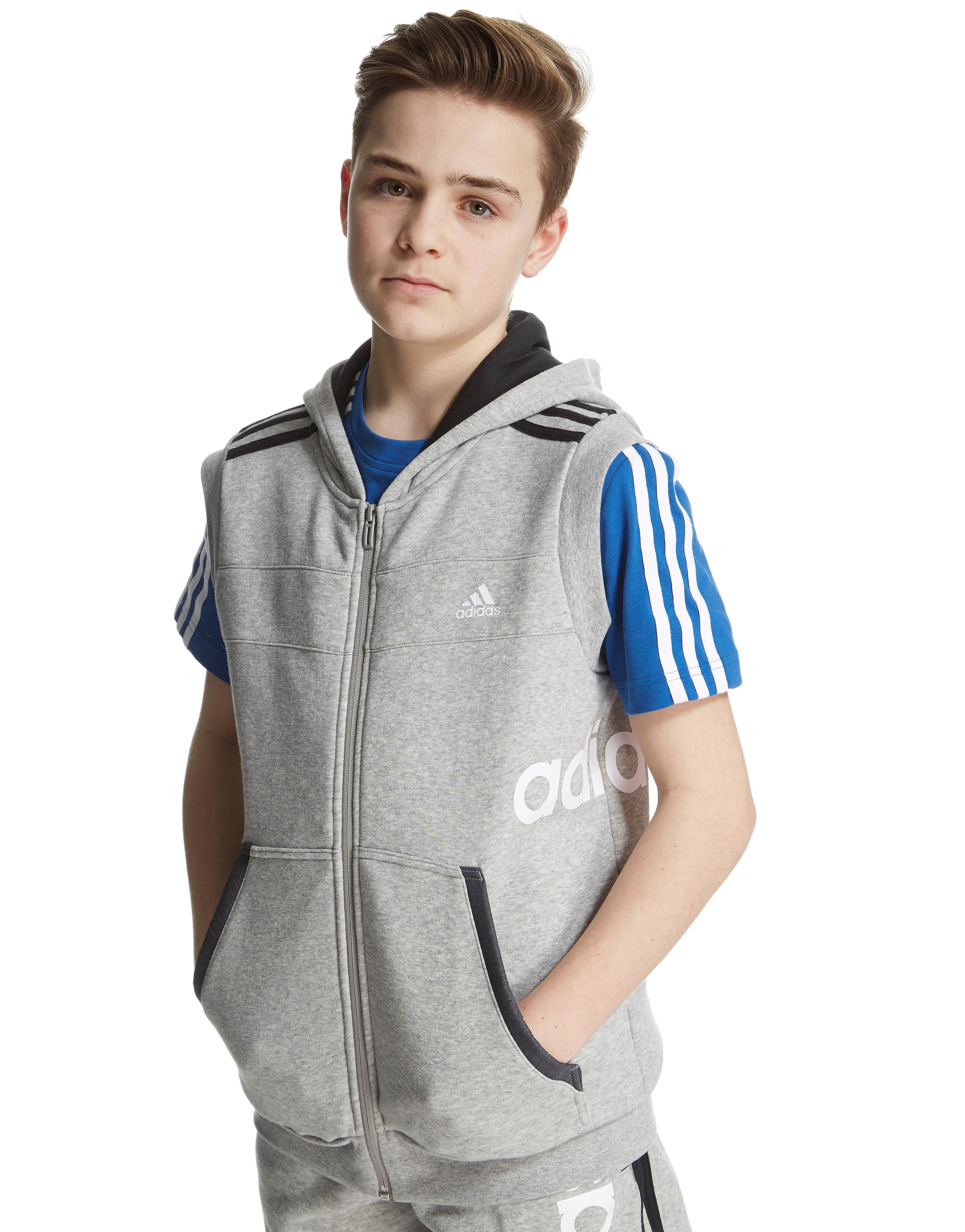 adidas Linear Sleeveless Hoody Junior - Grey/Black/White - Kids - Sports King Store
