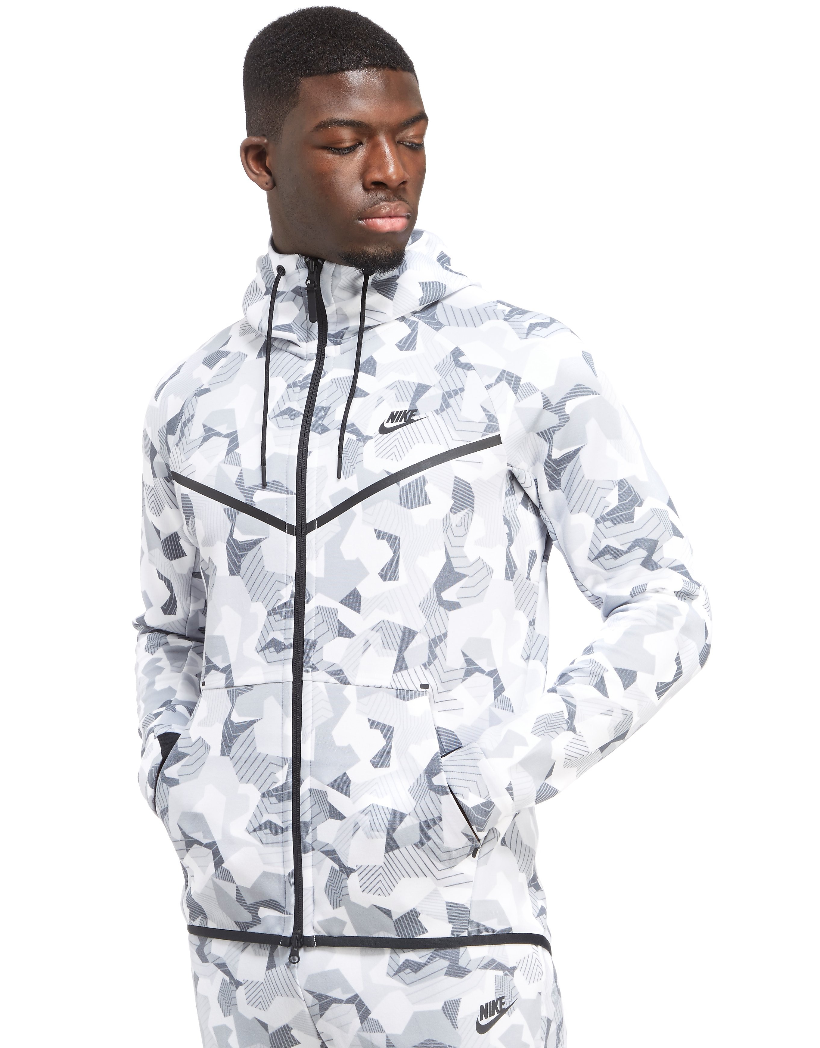 Nike Tech Camo Fleece Windrunner Hoody - White Camo/Black - Mens