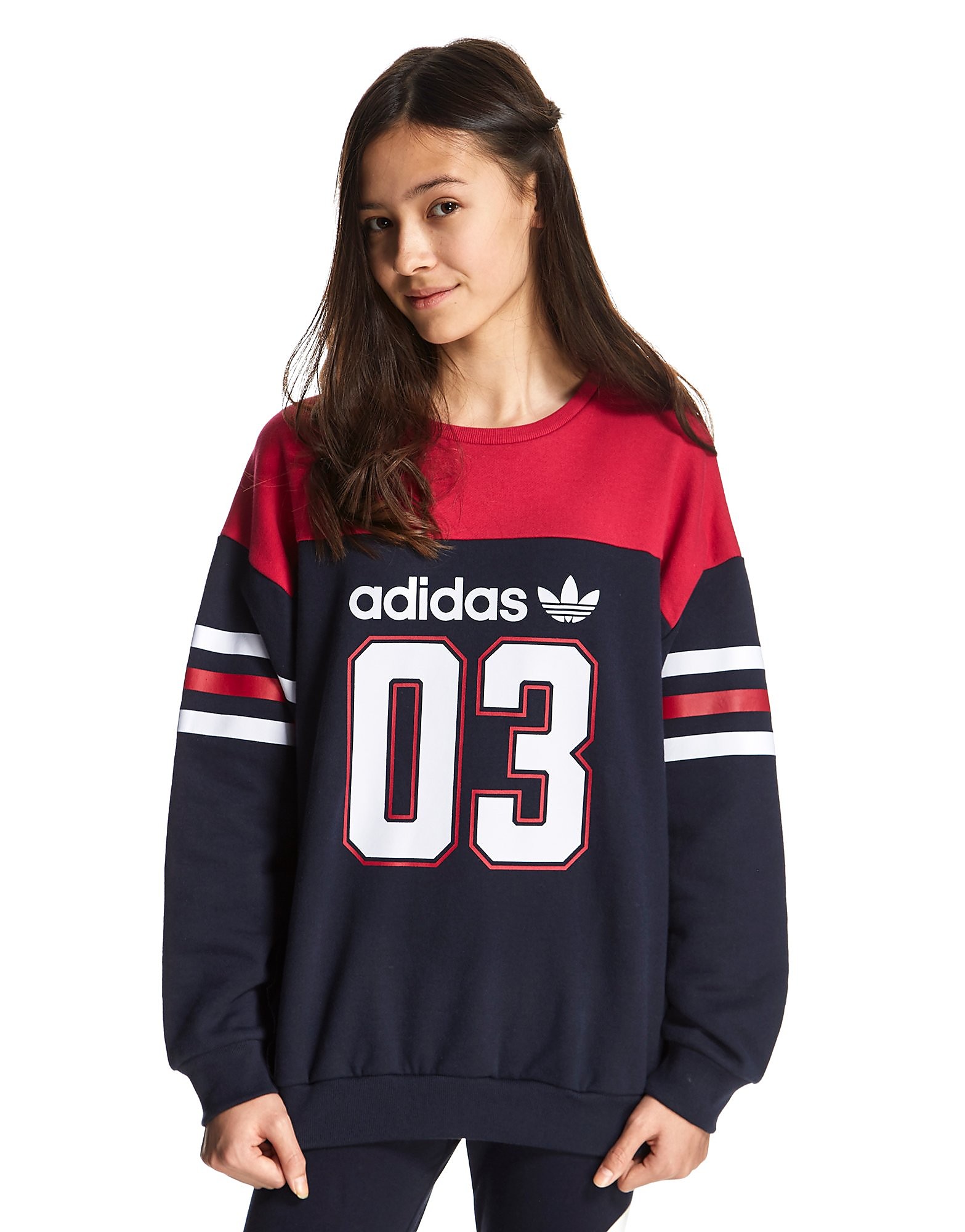 

adidas Originals Girls' Colour Block Crew Sweatshirt Junior - Navy/ Pink - Kids, Navy/ Pink