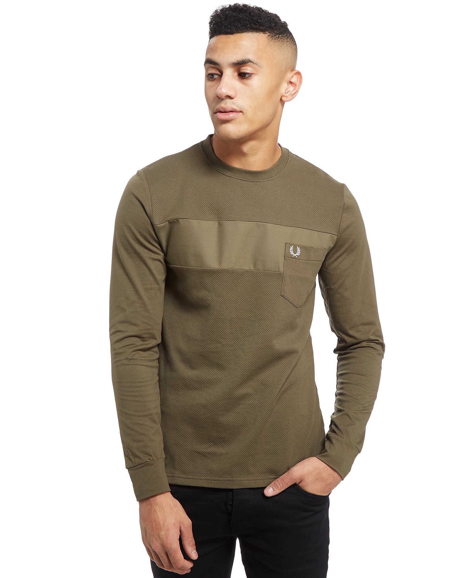 

Fred Perry Textured Oxford Long Sleeve T-Shirt - Green - Mens, Green