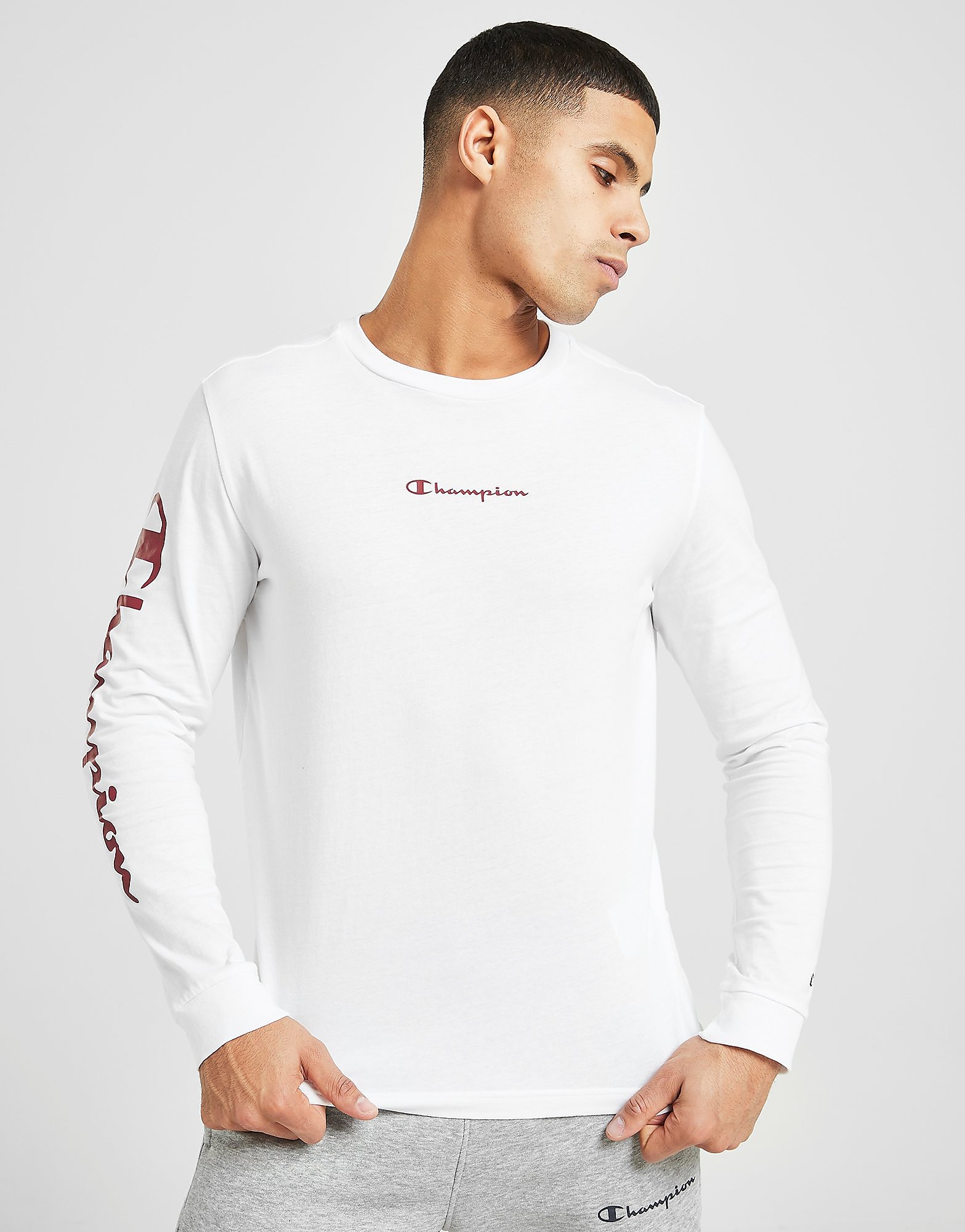 

Champion Long Sleeve T-Shirt - Only at JD - White/Red - Mens, White/Red